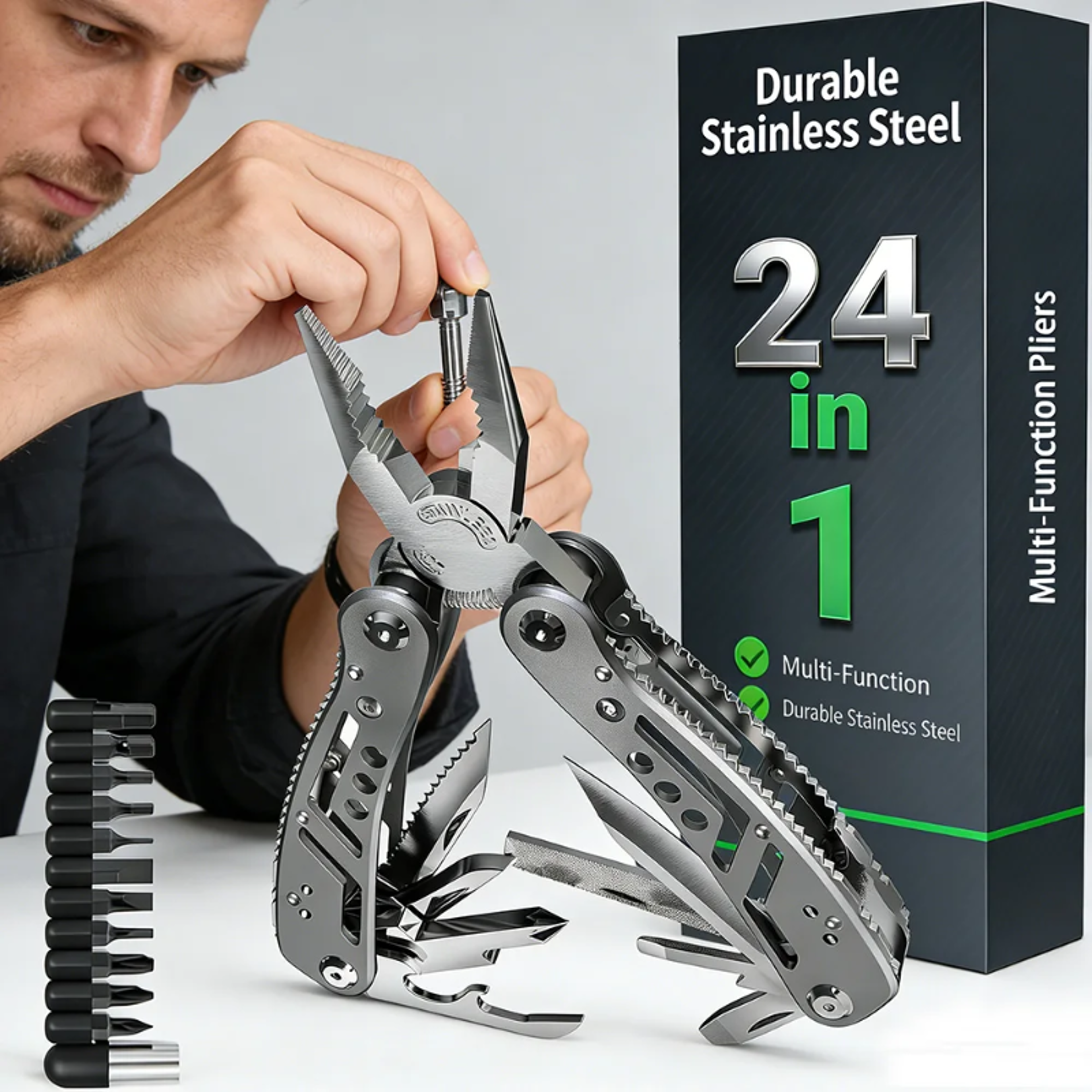 All-in-One multi tool pocket knife with pliers, portable tactical survival tool for camping and emergency repair – view 6
