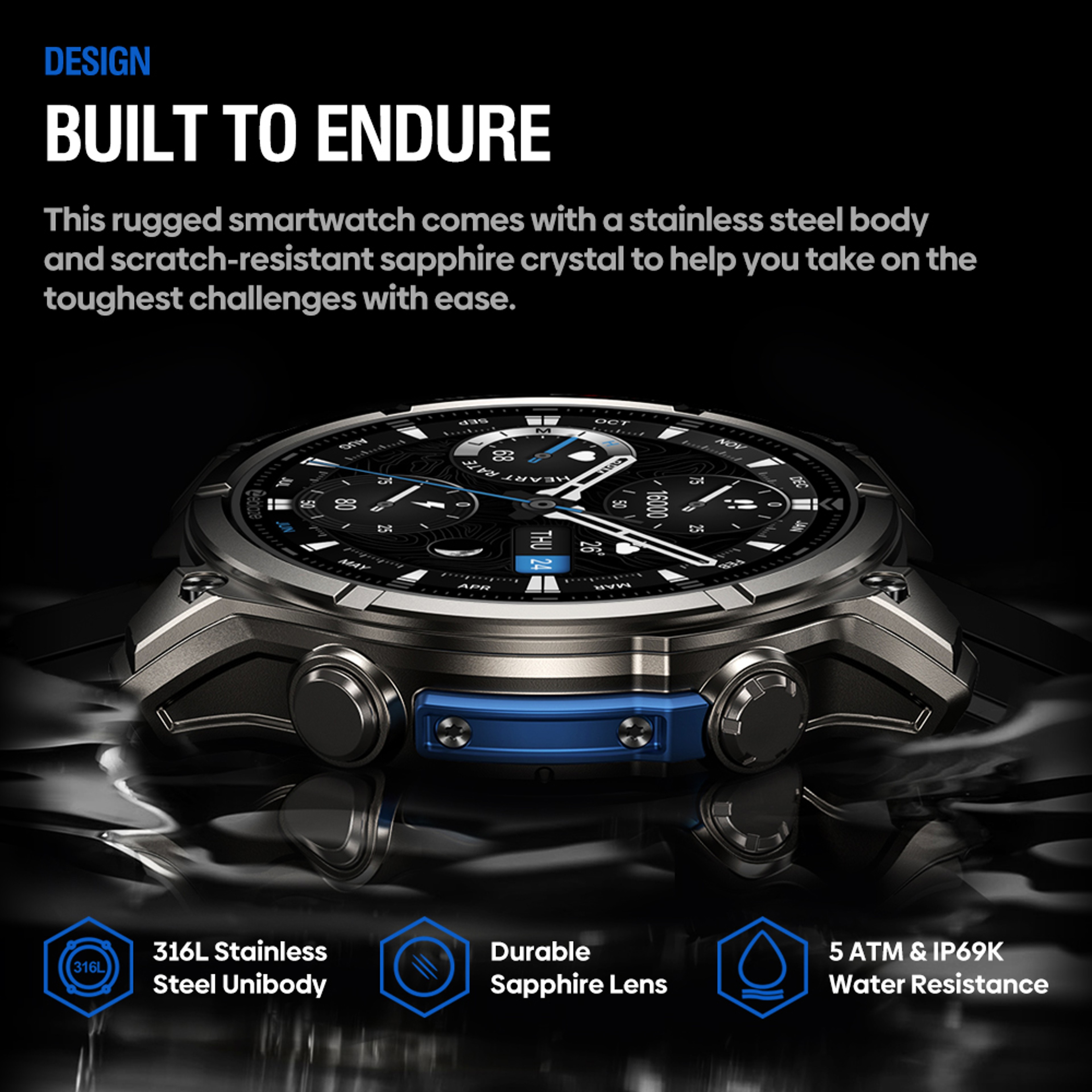 Outdoor Tactical Smart Watch With Flashlight Fitness Tracker Heart Rate Blood Pressure Monitor 5