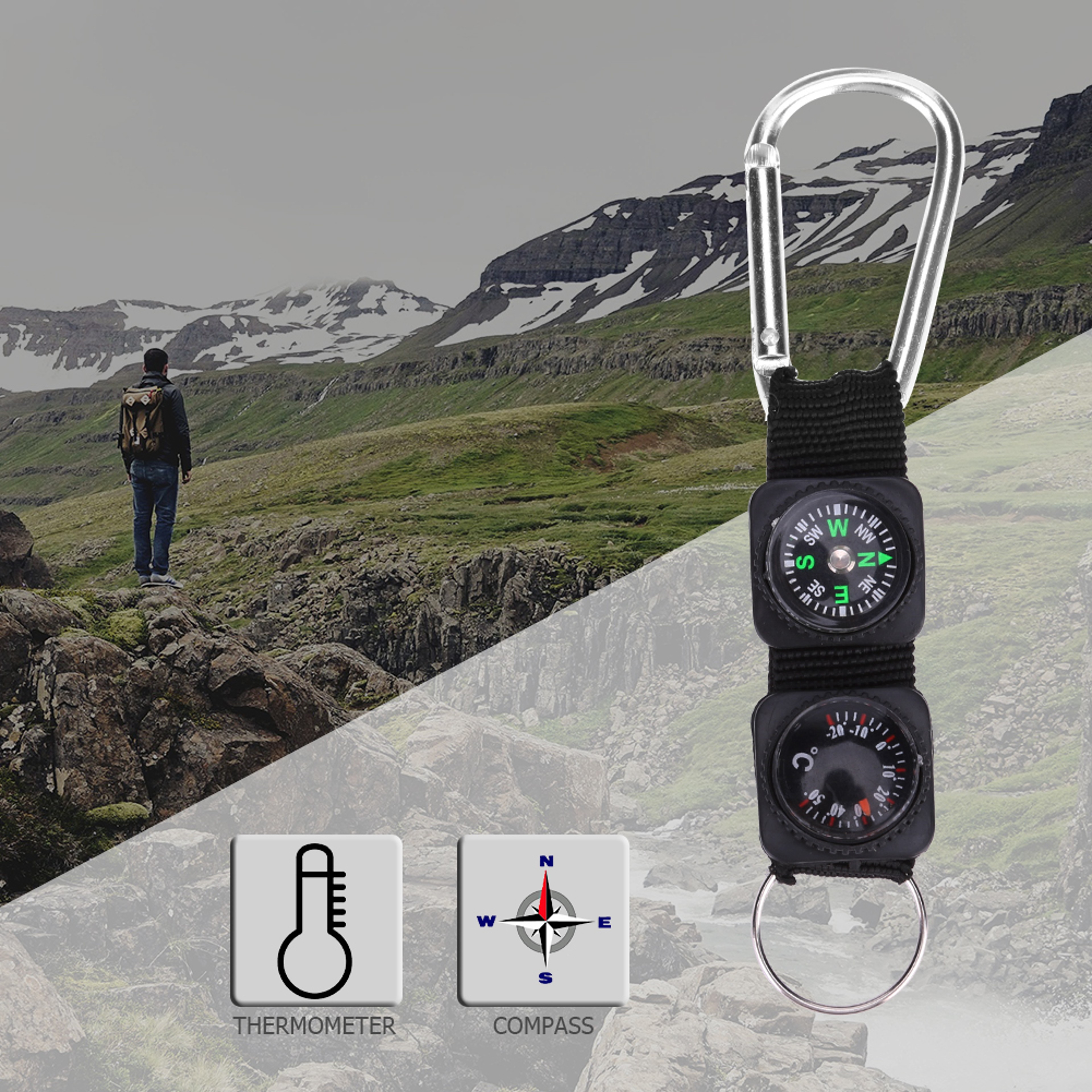 Mini Survival Compass Keychain With Thermometer For Camping And Hiking Gear 1