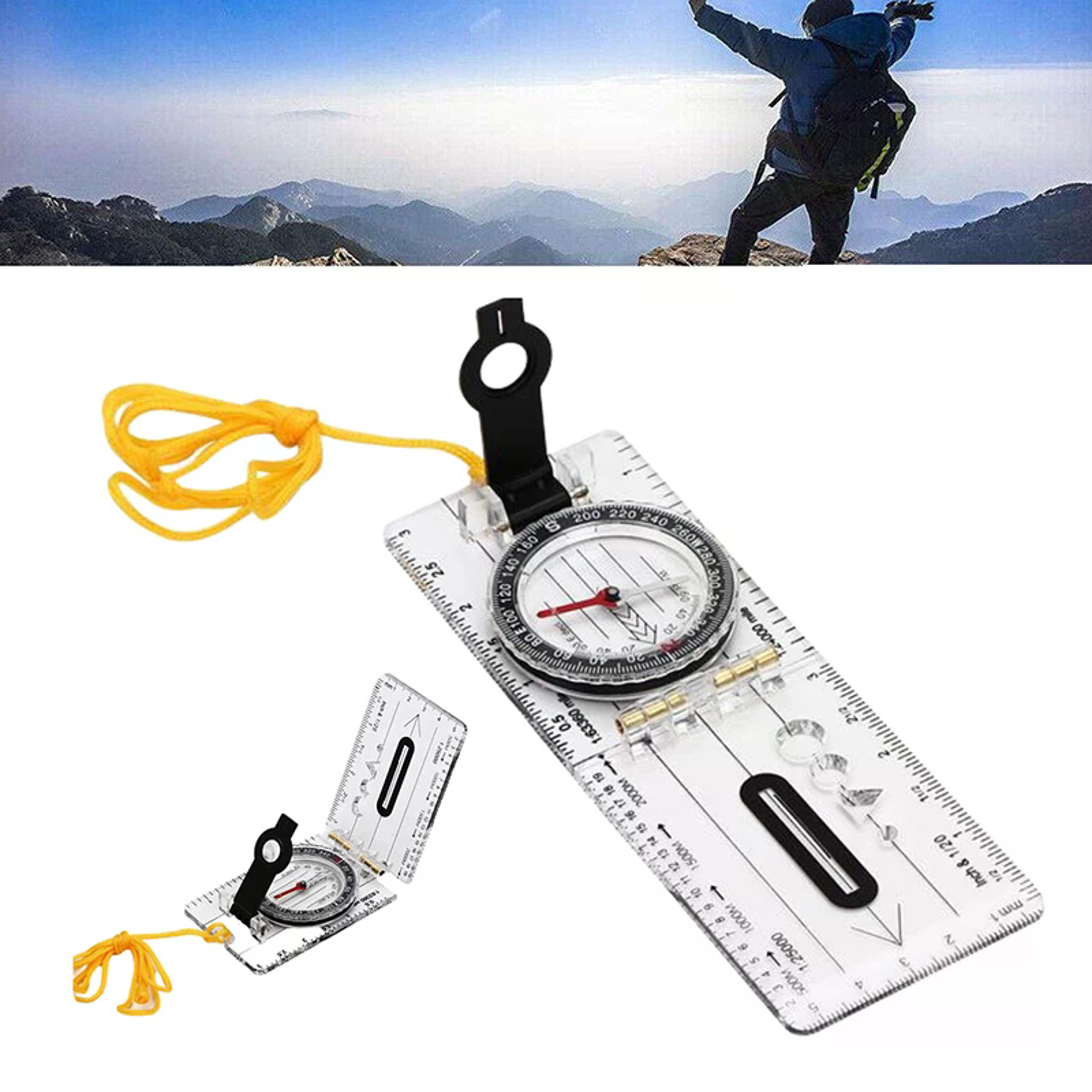 Multifunction Map Compass Tool Folding Hiking Compass Ruler Waterproof Navigation Guide – view 3