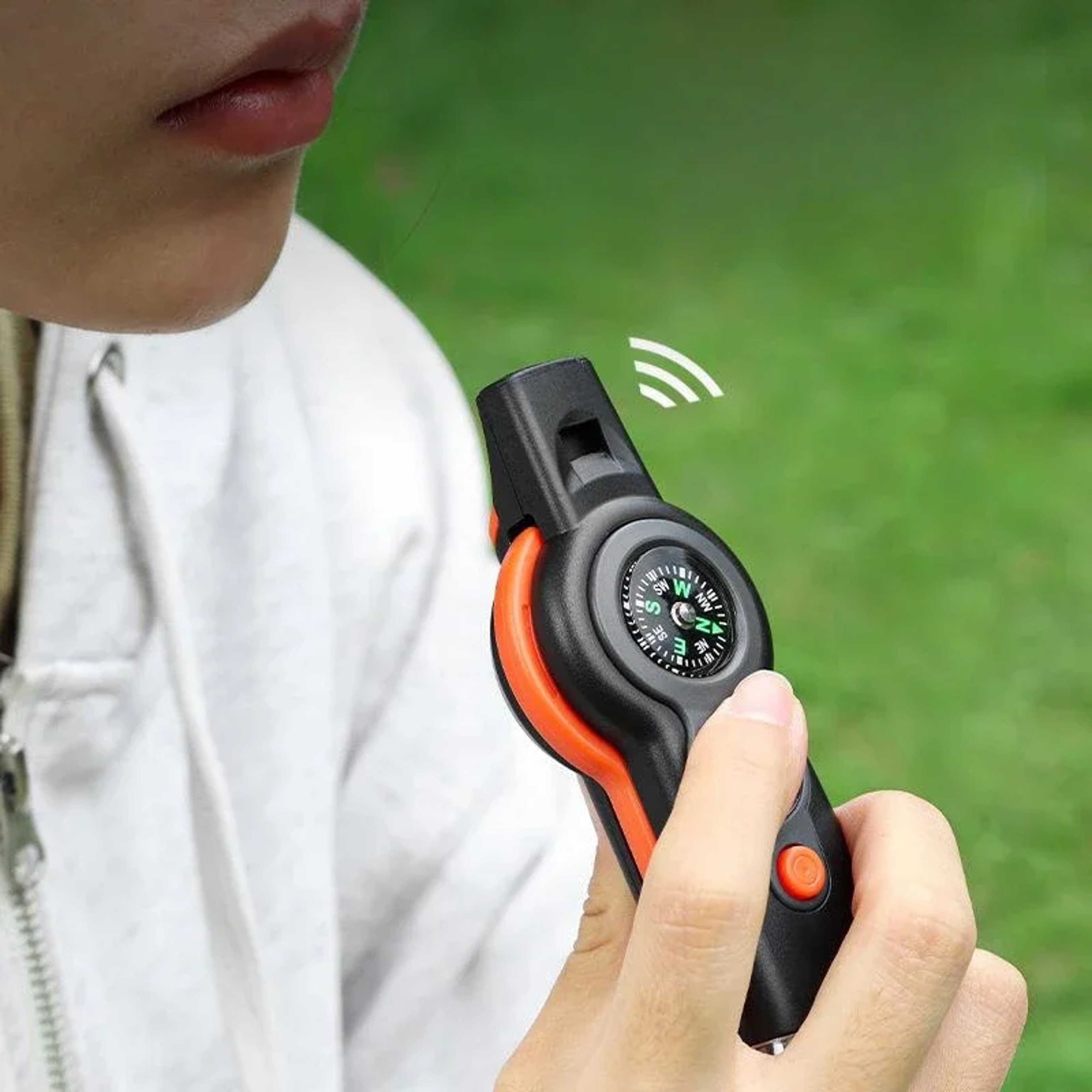 Multifunction Survival Whistle Tool with LED Light Compass Thermometer for Camping Hiking Safety – view 3