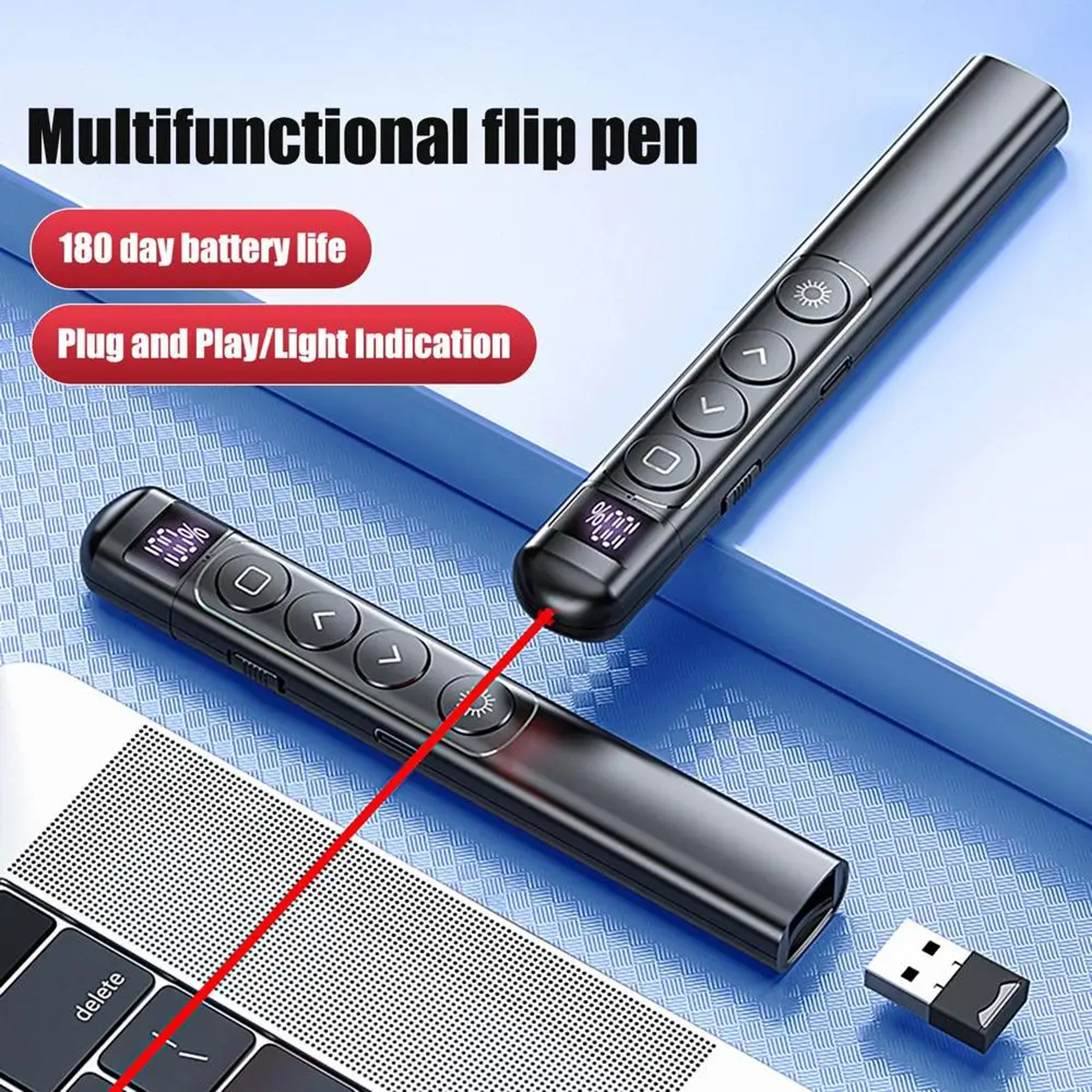 Wireless Presentation Clicker with Hyperlink Control and Red Laser Pointer for PowerPoint Slides – view 1