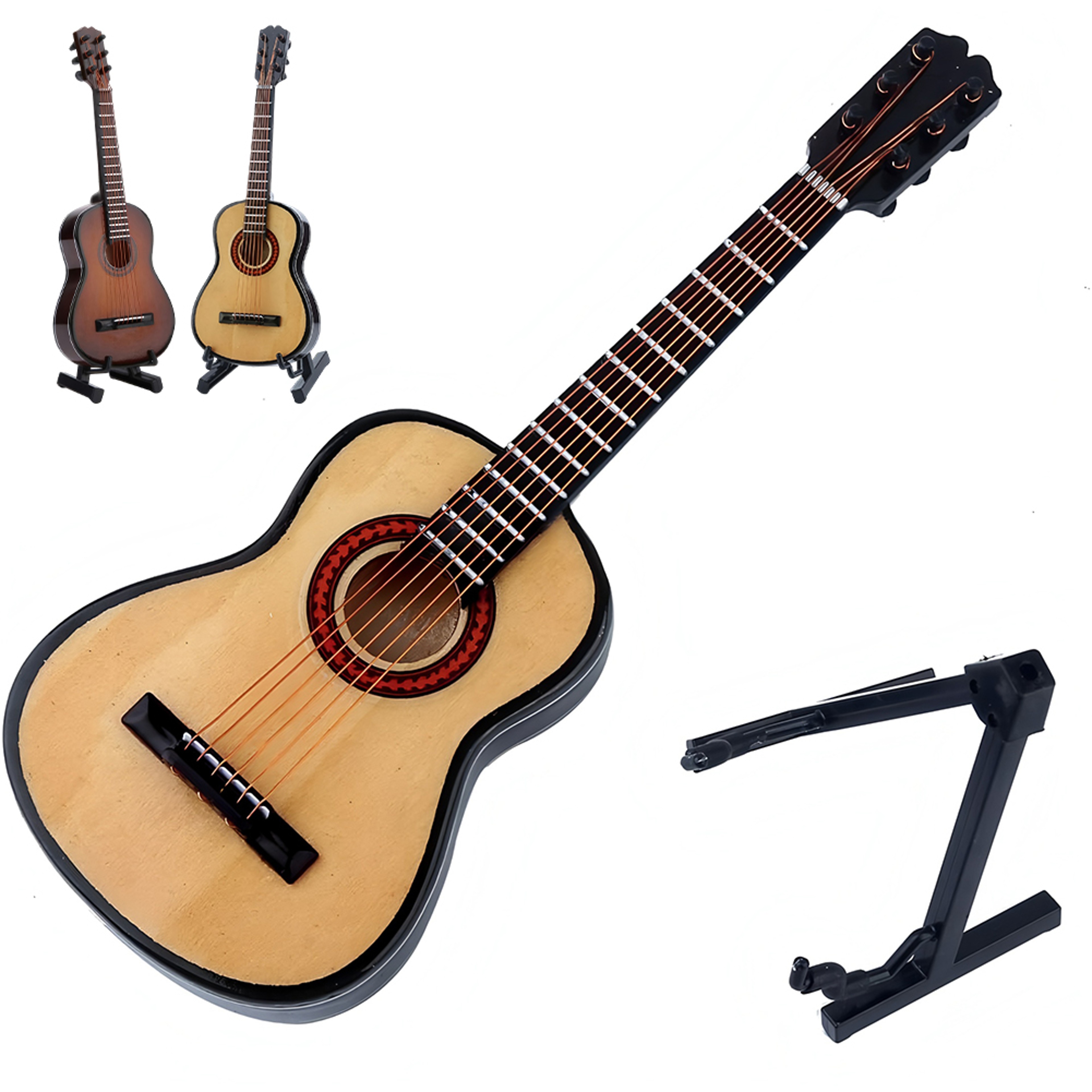 Mini Wooden Guitar Decor with Stand Realistic Miniature Musical Instrument Gift – view 1