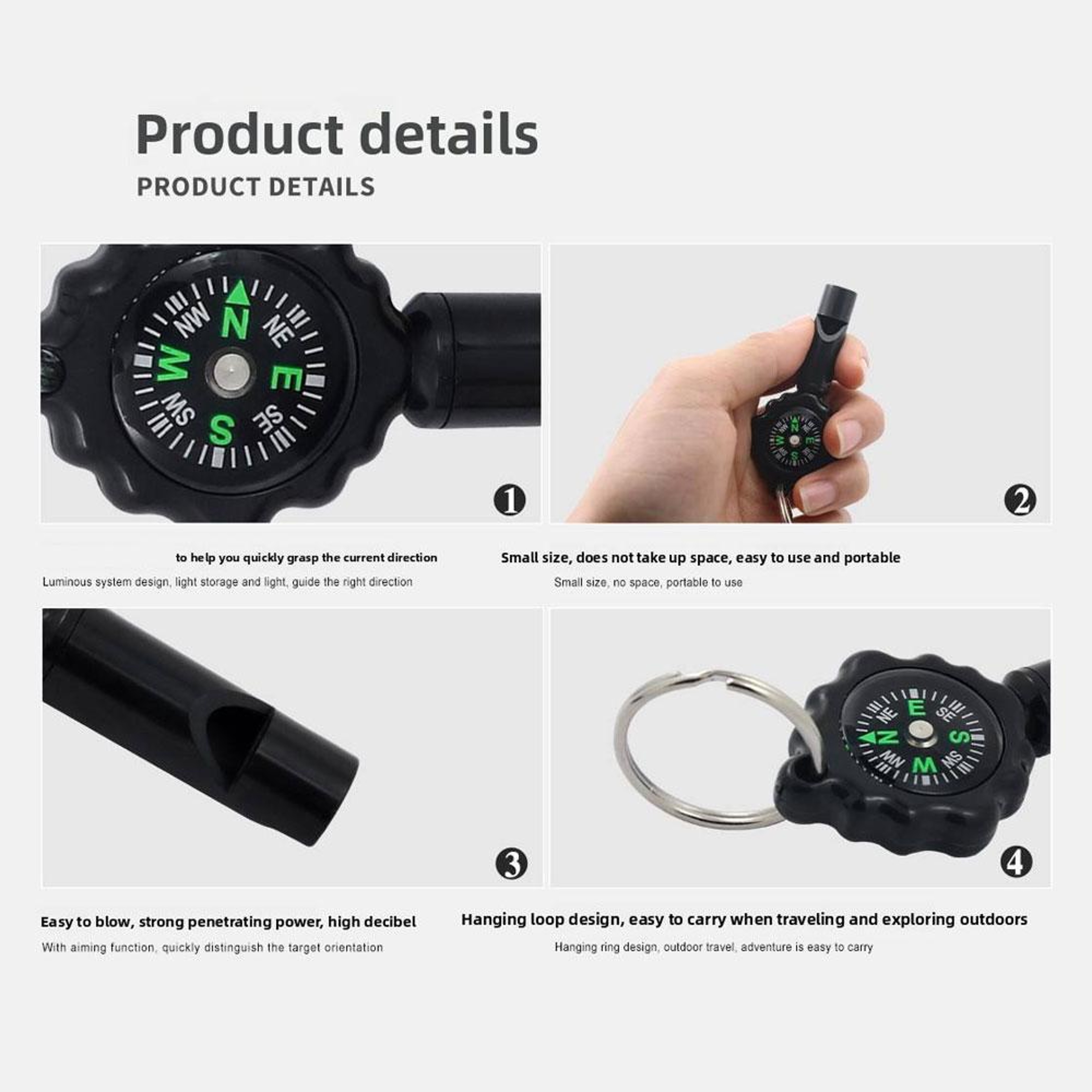 Multi-Function Survival Whistle Compass Carabiner Outdoor Emergency Tool – view 4