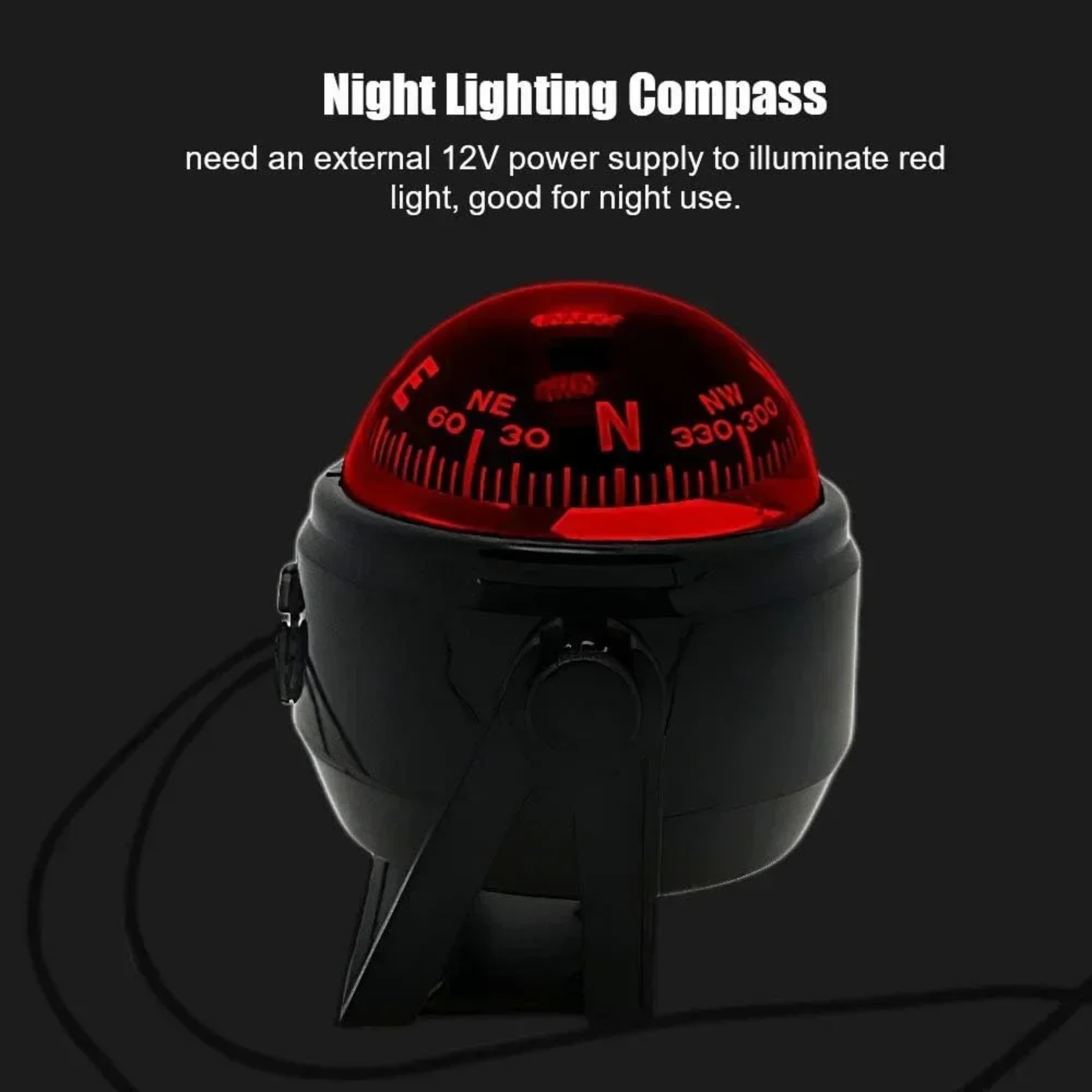 Portable Dashboard Navigation Compass Ball for Car Boat with LED Light and Magnetic Declination – view 3
