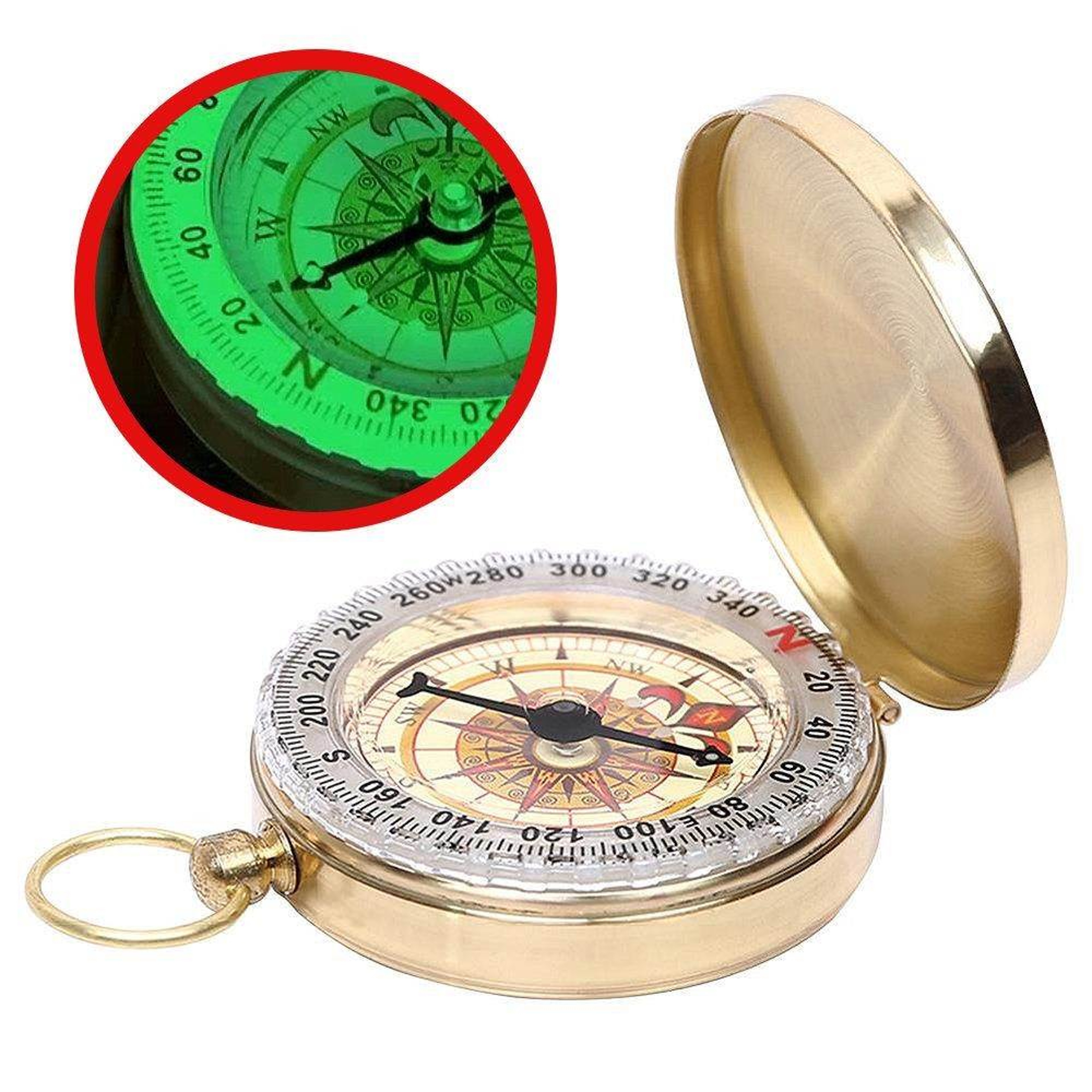 Vintage Brass Pocket Compass, Antique navigation compass for Hiking Camping Survival Gift – view 1