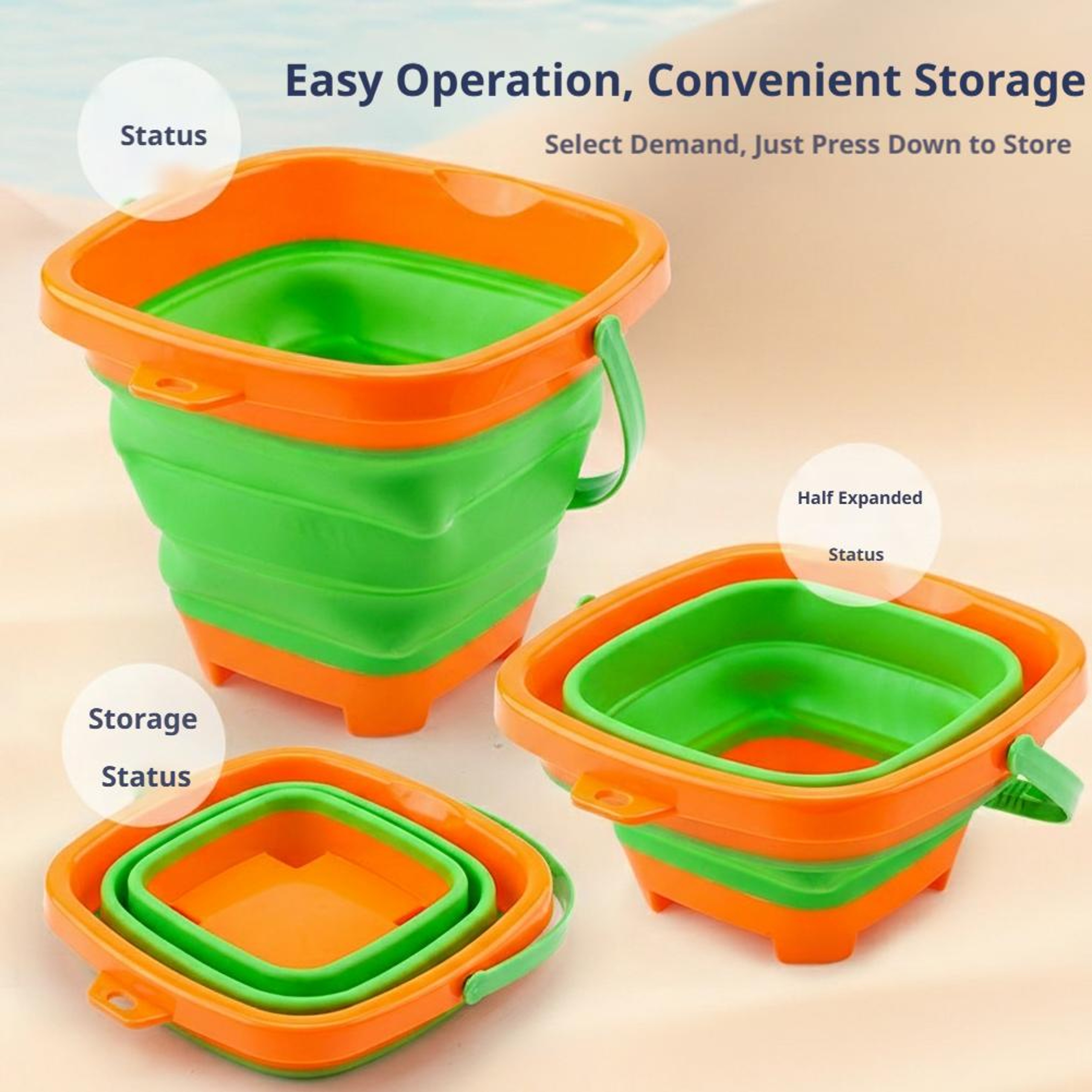 Foldable Beach Toys Set with Collapsible Bucket and Molds Portable Sand Play Kit for Toddlers – view 6
