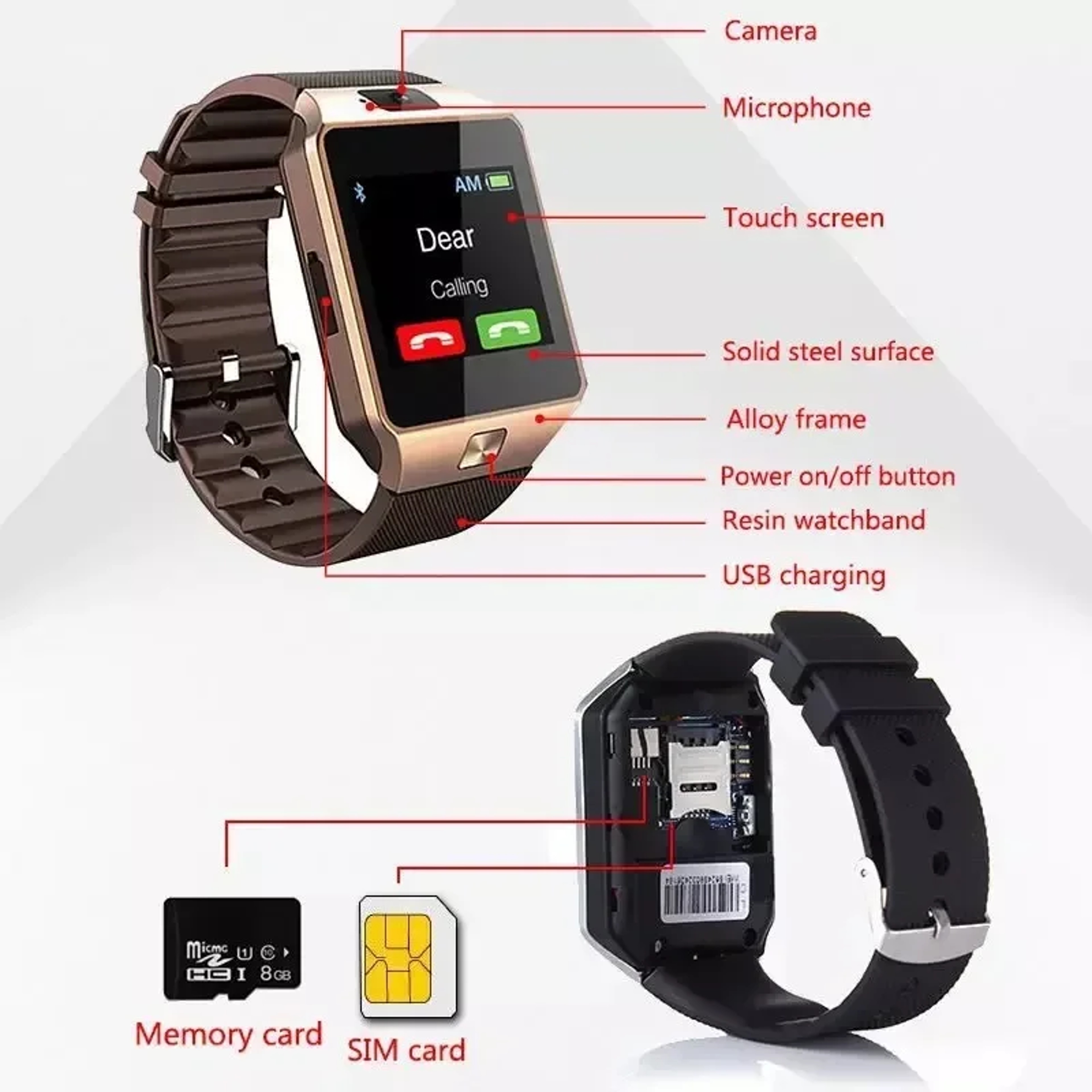 Bluetooth Smart Watch with Camera Waterproof Touch Screen Watch for Android and iPhone – view 3