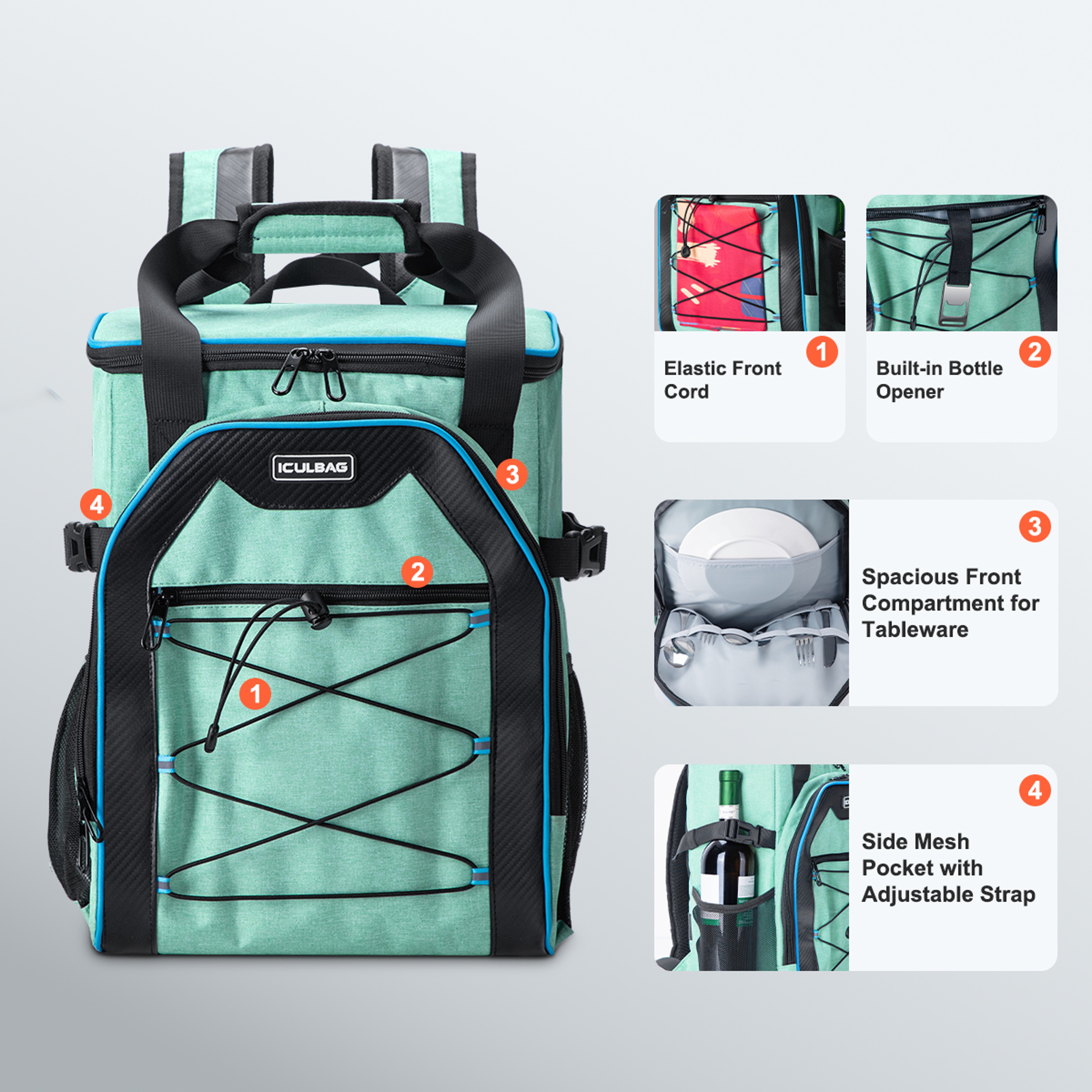 Iculbag Insulated Cooler Backpack Leak Proof Outdoor Portable Cooler Bag – view 4