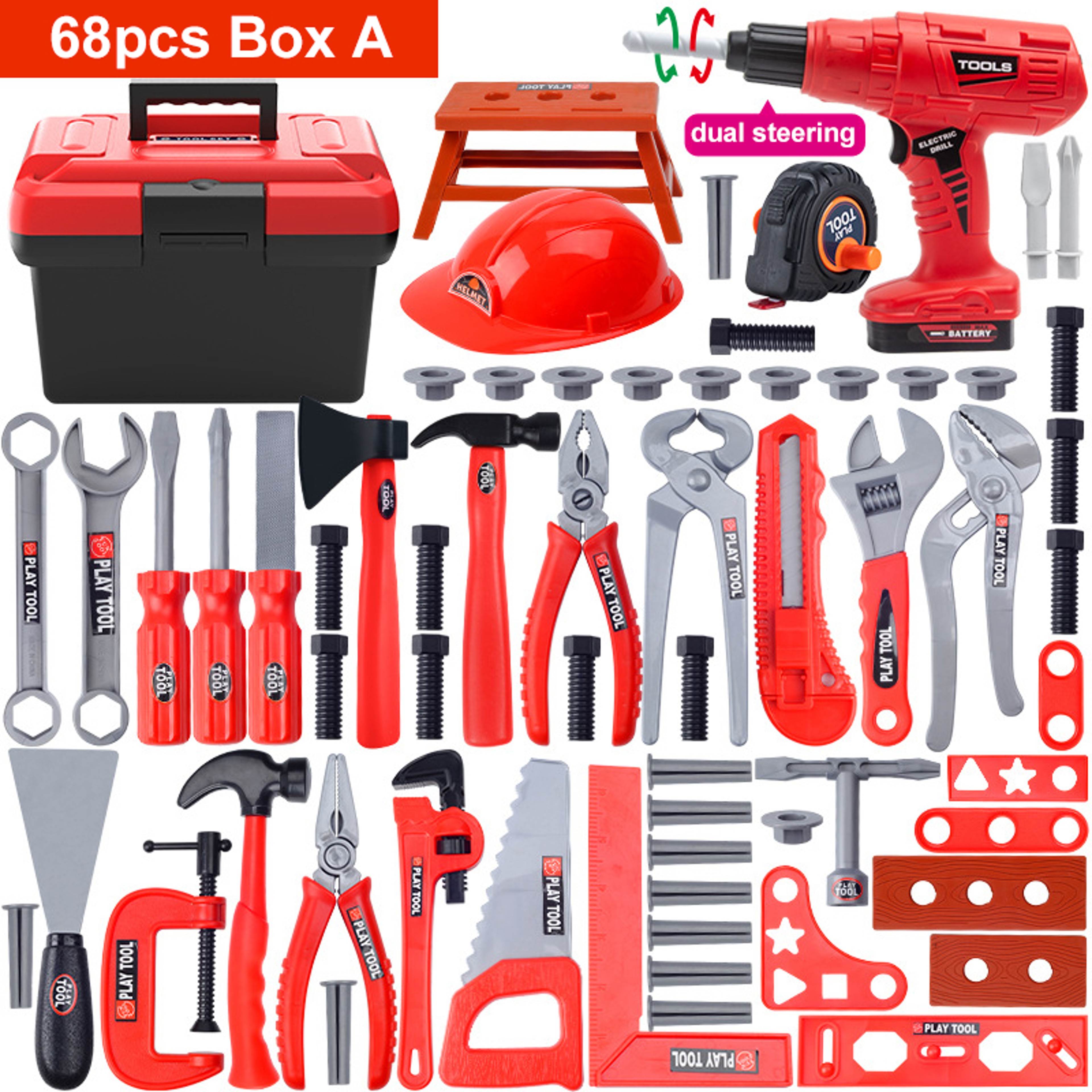Childrens Tool Set With Electric Toy Drill Kids Power Tool Kit For Toddler Boys  Girls 7