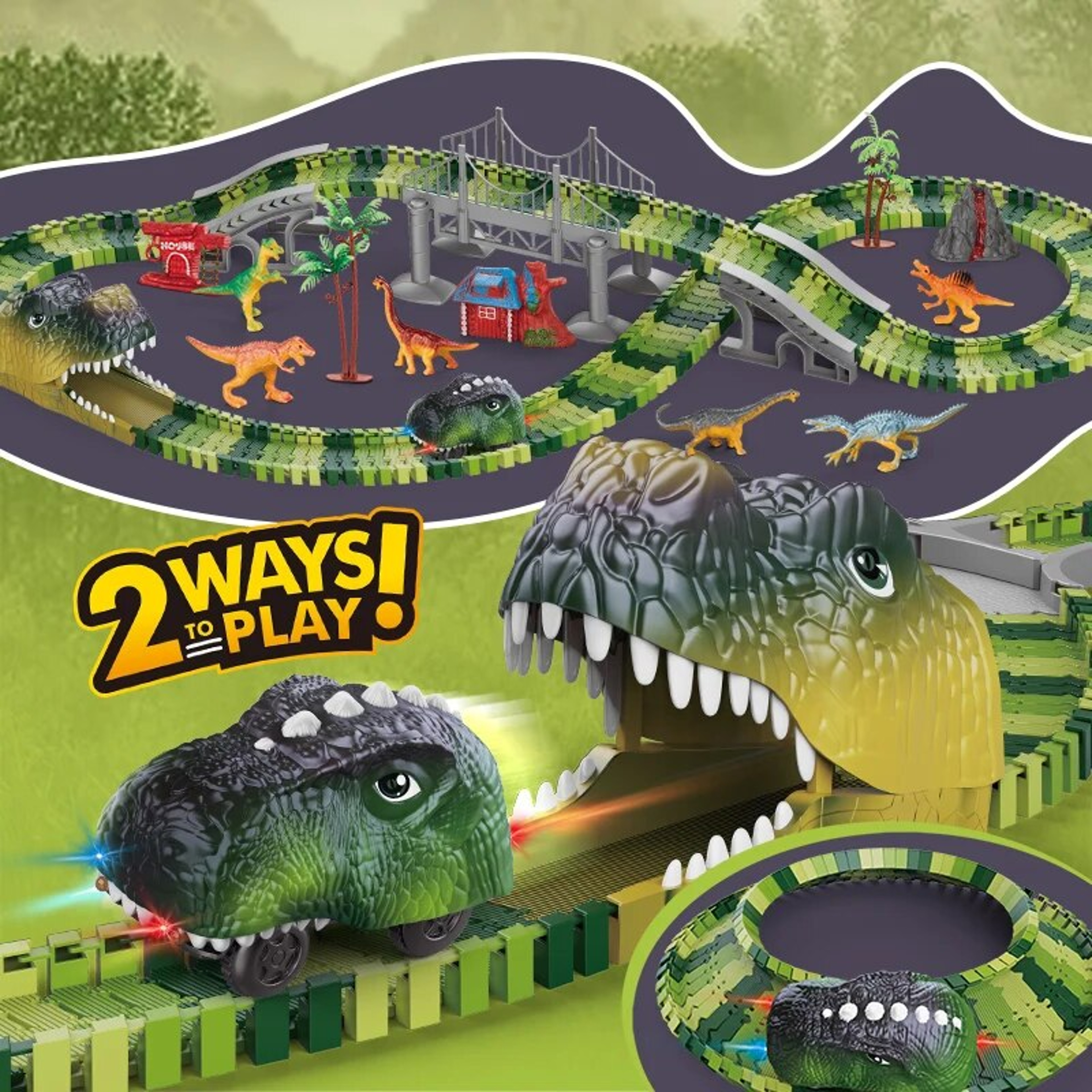 Dinosaur Track Electric Dinosaur Car, Light-Up Mountain Road Rail Toy for Kids – view 3