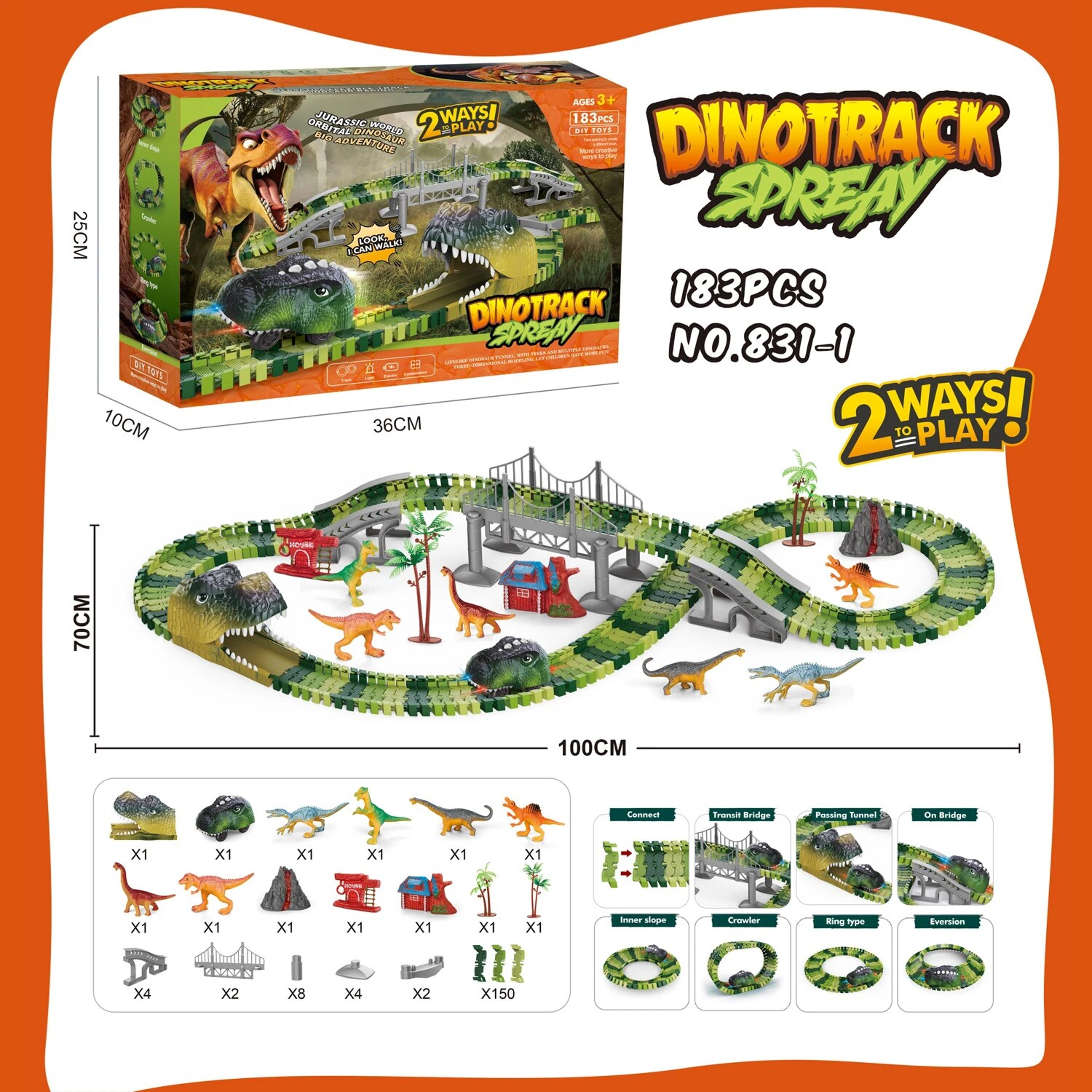Dinosaur Track Electric Dinosaur Car, Light-Up Mountain Road Rail Toy for Kids – view 7