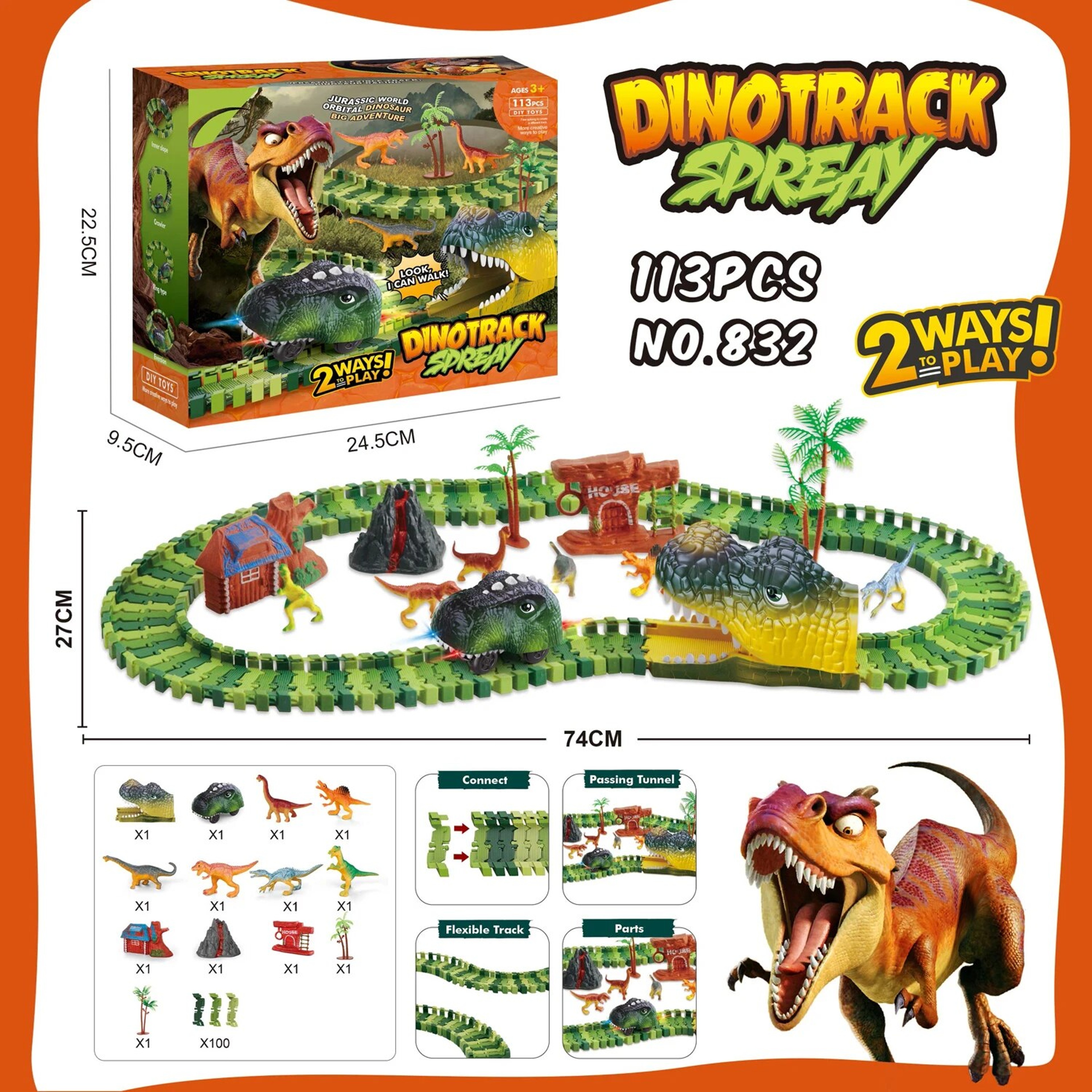 Dinosaur Track Electric Dinosaur Car, Light-Up Mountain Road Rail Toy for Kids – view 9