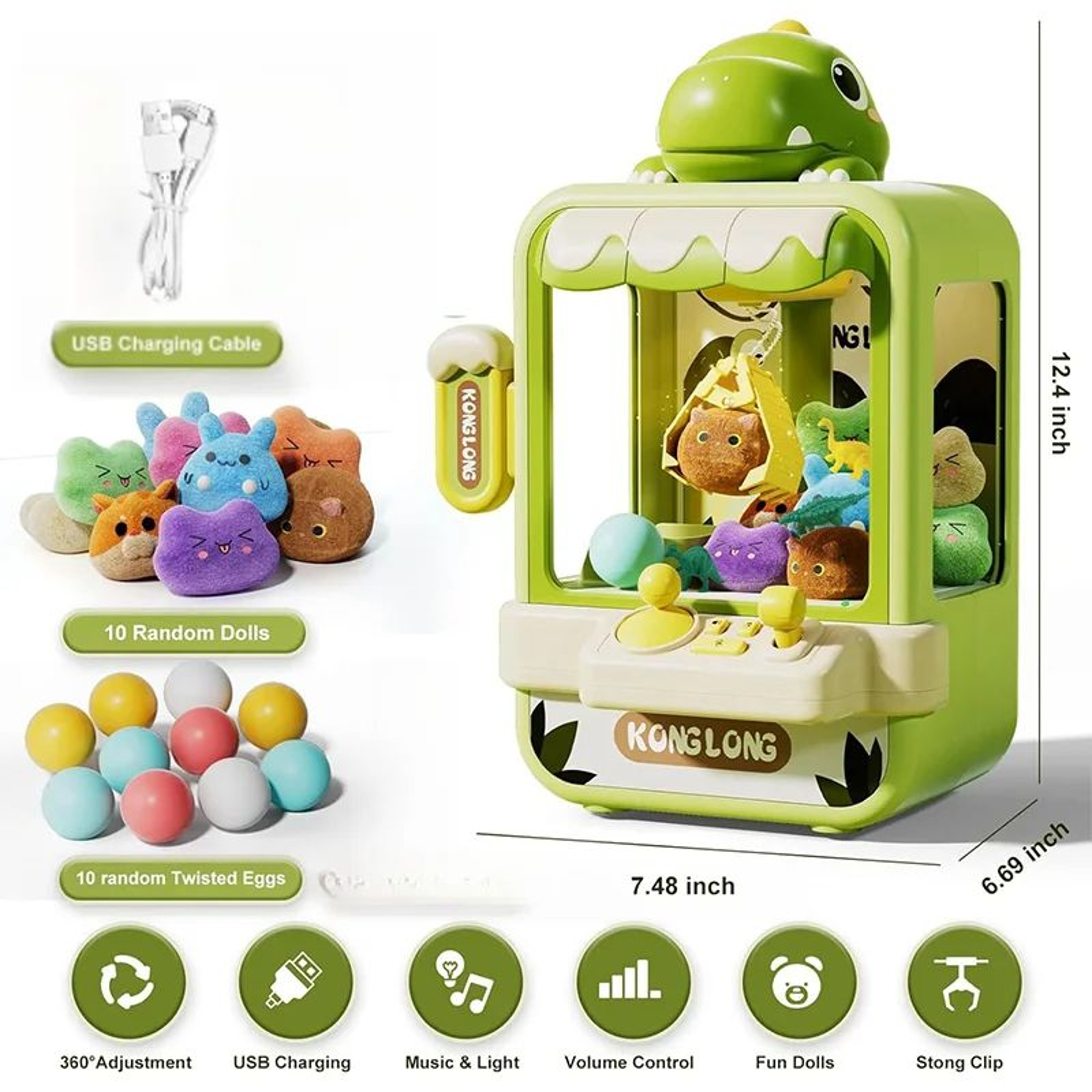 Dinosaur Claw Machine Toy Mini Arcade Game For Kids Electronic Prize Catcher With Music Adjustable  5