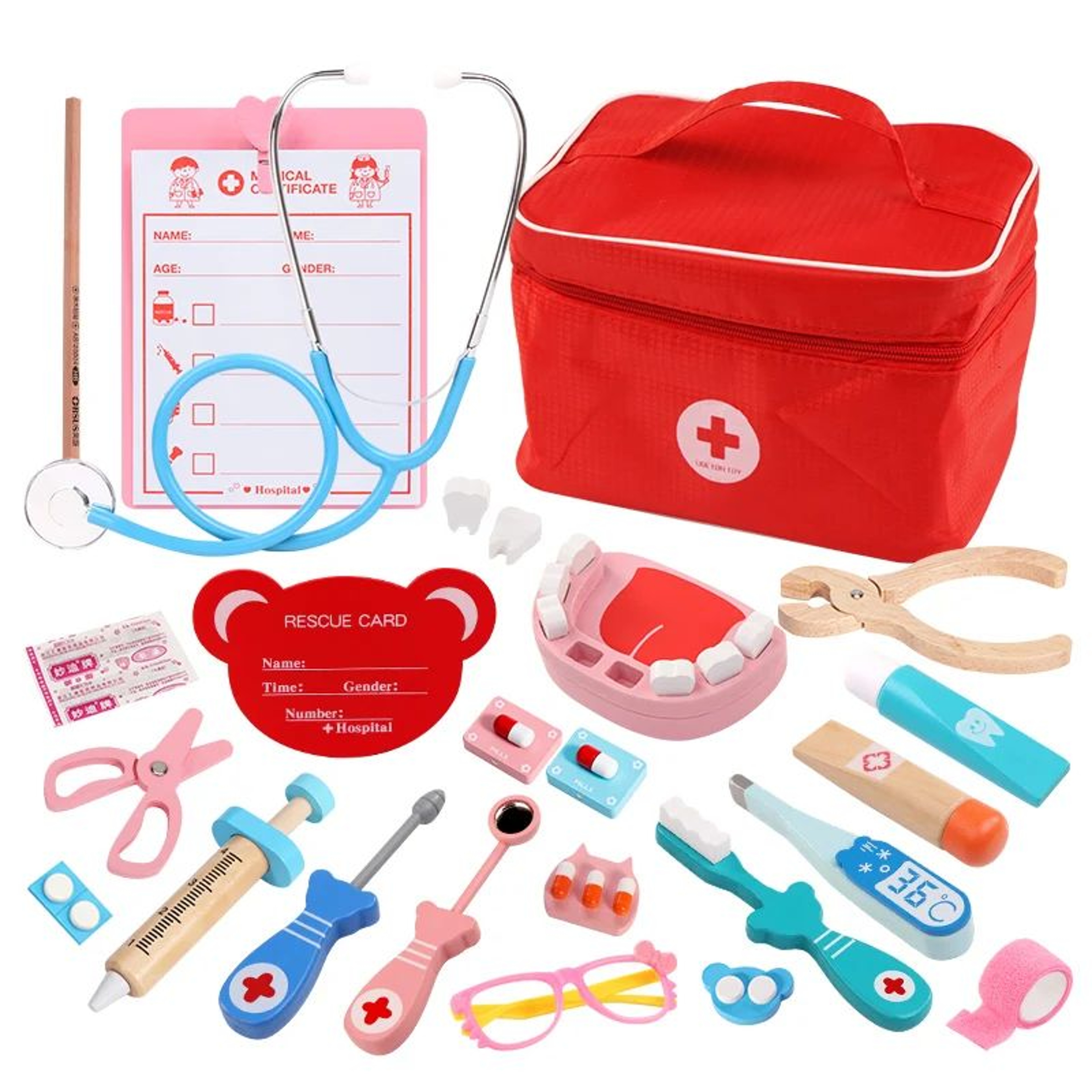 Childrens Wooden Doctor Set Educational Role Play Toy For Kids 5
