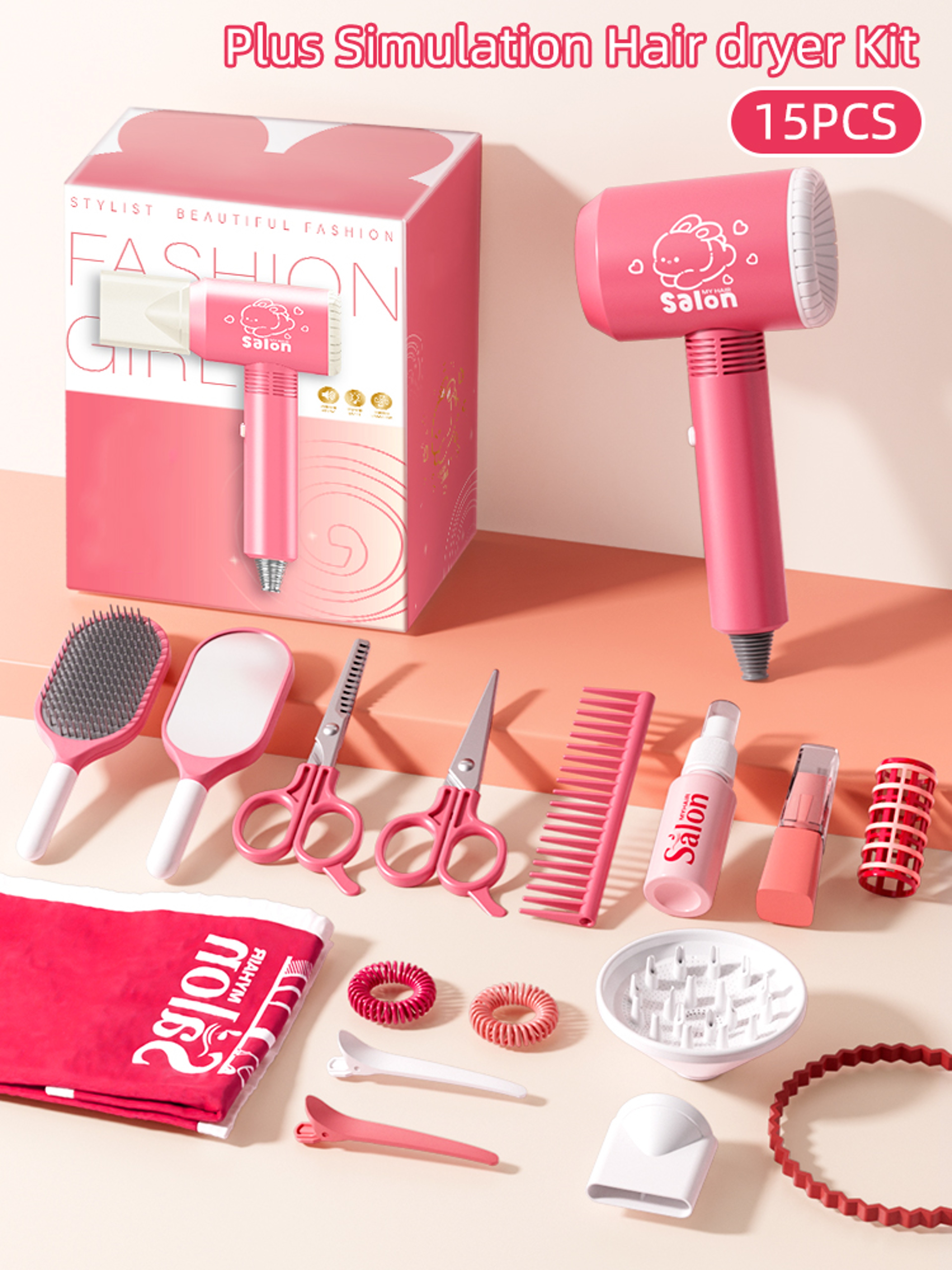 Kids Haircut Kit Set with Hair Dryer, Scissors, and Pretend Play Accessories, Educational Toy for Girls Birthday Gifts – view 8