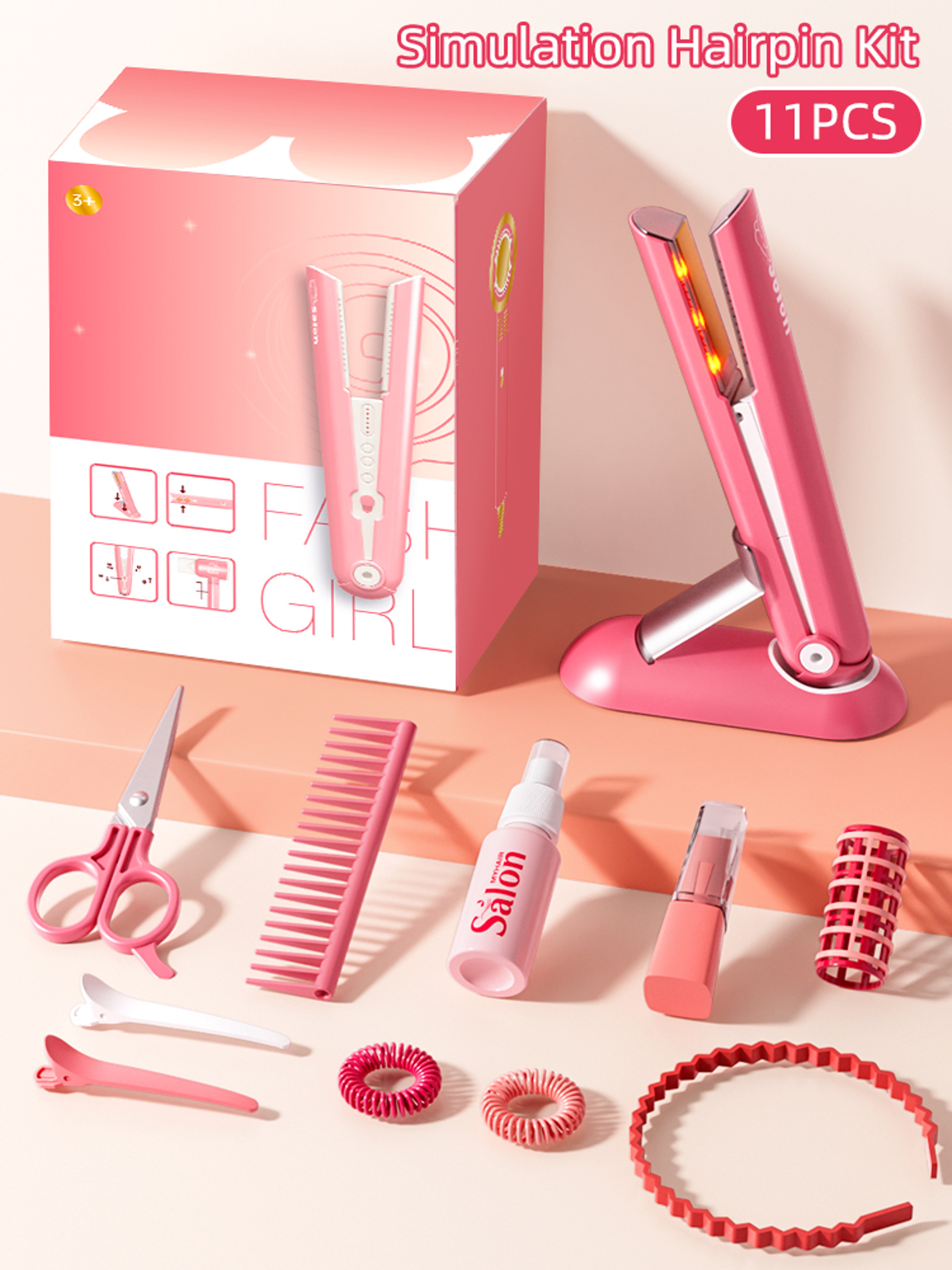 Kids Haircut Kit Set with Hair Dryer, Scissors, and Pretend Play Accessories, Educational Toy for Girls Birthday Gifts – view 9