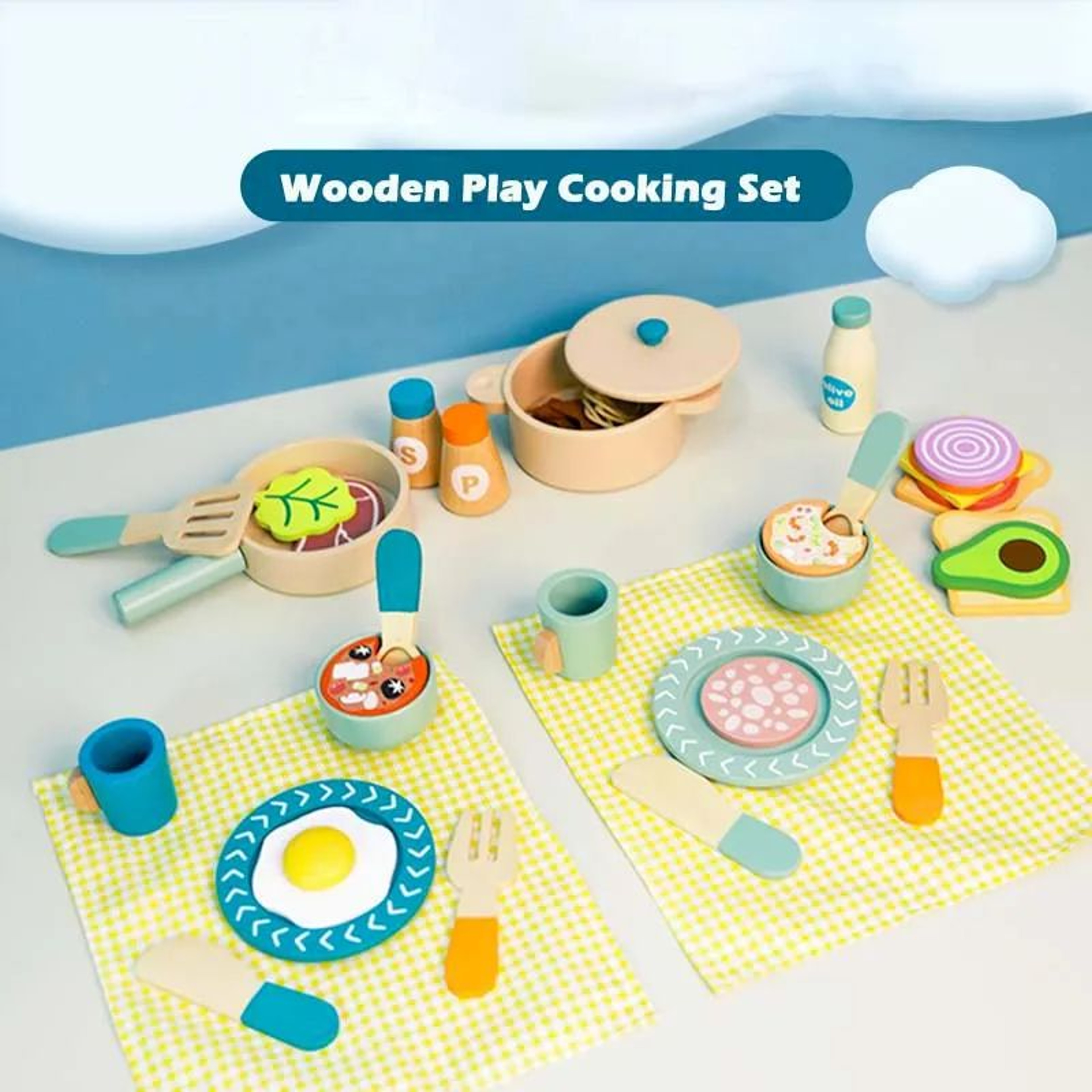 Wooden Kitchen Pretend Play Set For Toddlers Montessori Simulation Plates  Dishes Toy For Ages 0