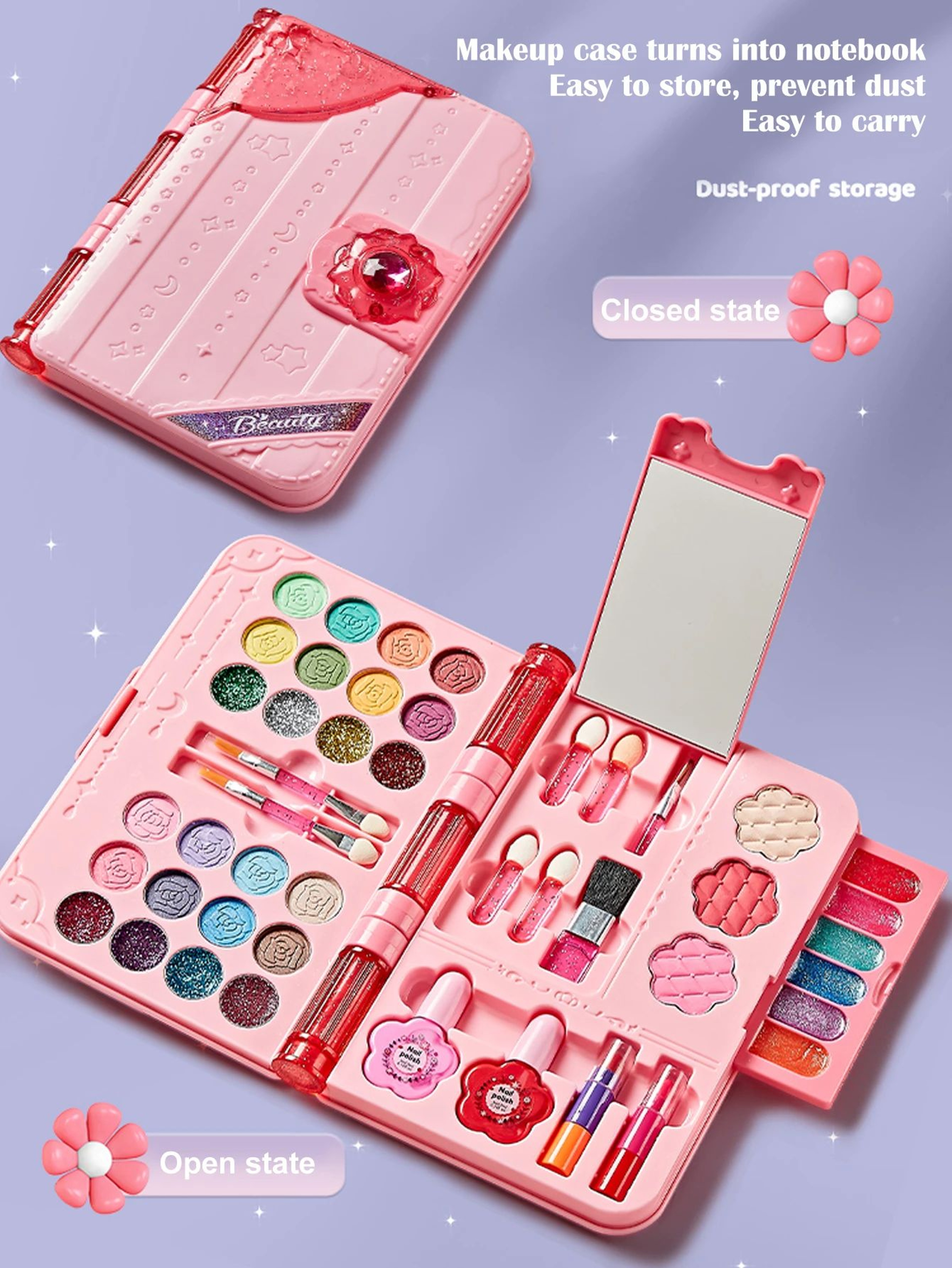 Kids Makeup Kit For Girls Washable Play Makeup Toys Set With Mirror 6