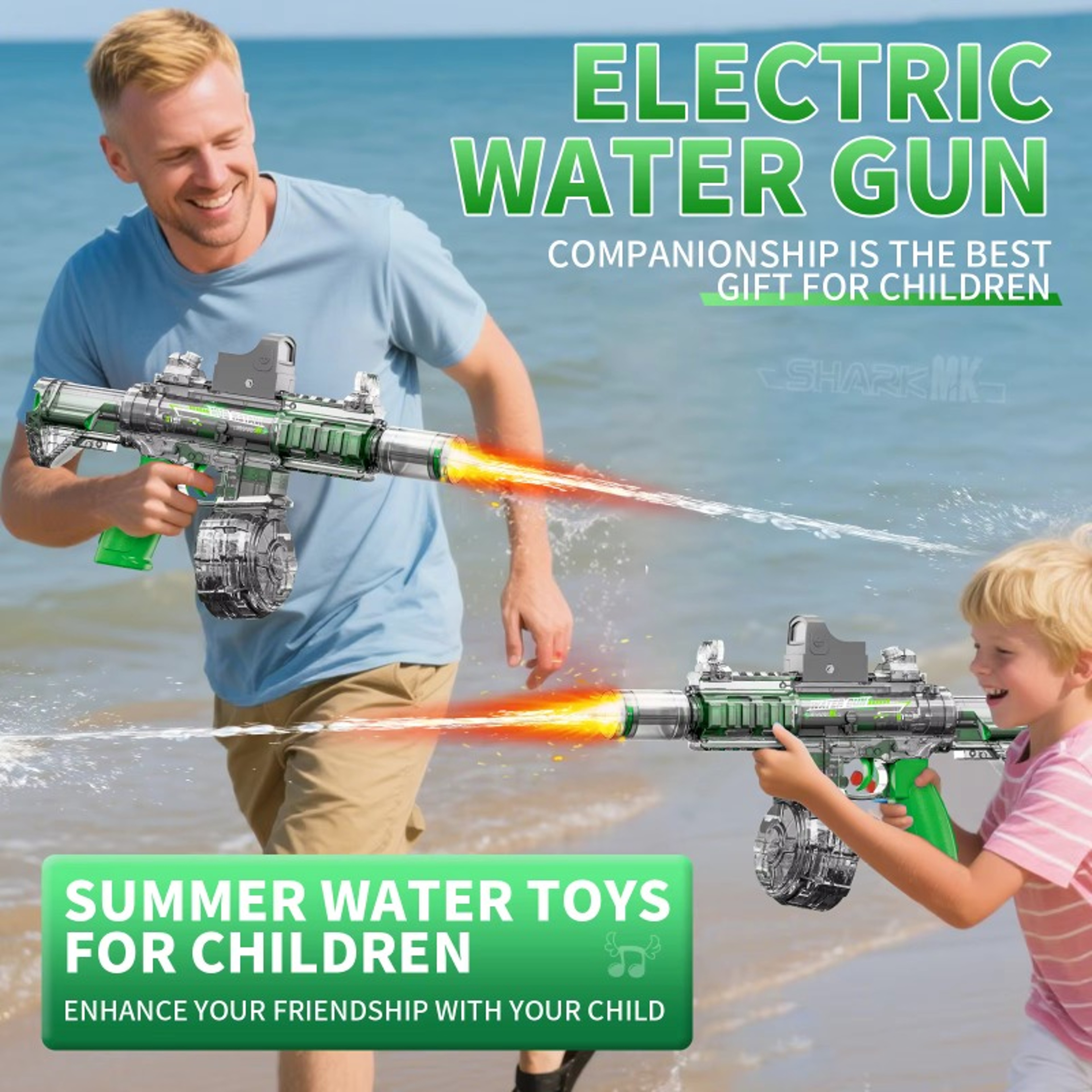 Led Simulation Fire Electric Water Guns for Children, Large Capacity Automatic Continuous Water Gun, Kids Summer Outdoor – view 5