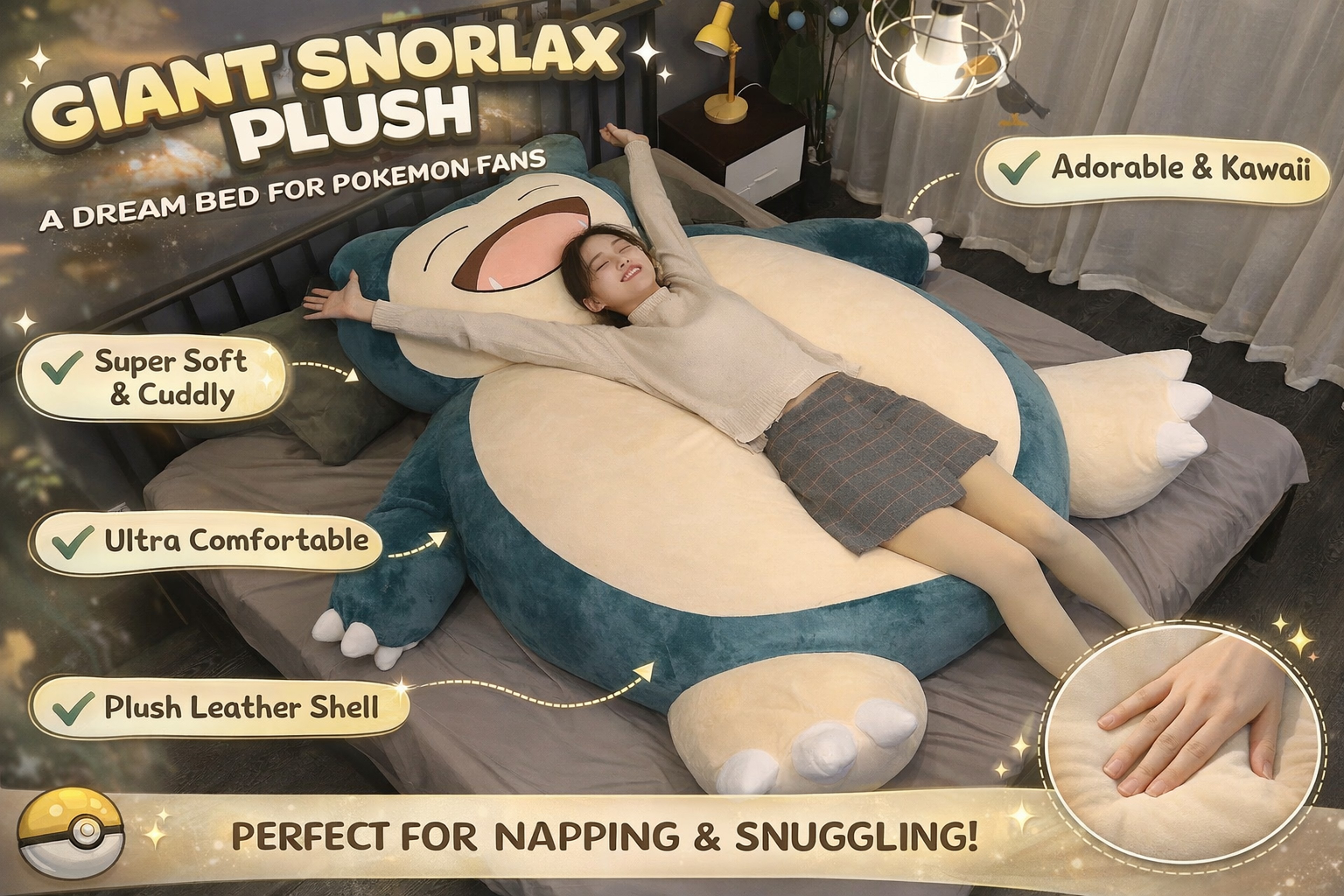 Giant Snorlax Plush Pillow for Cozy Cuddles, Naps, and Room Comfort Everyday – view 4
