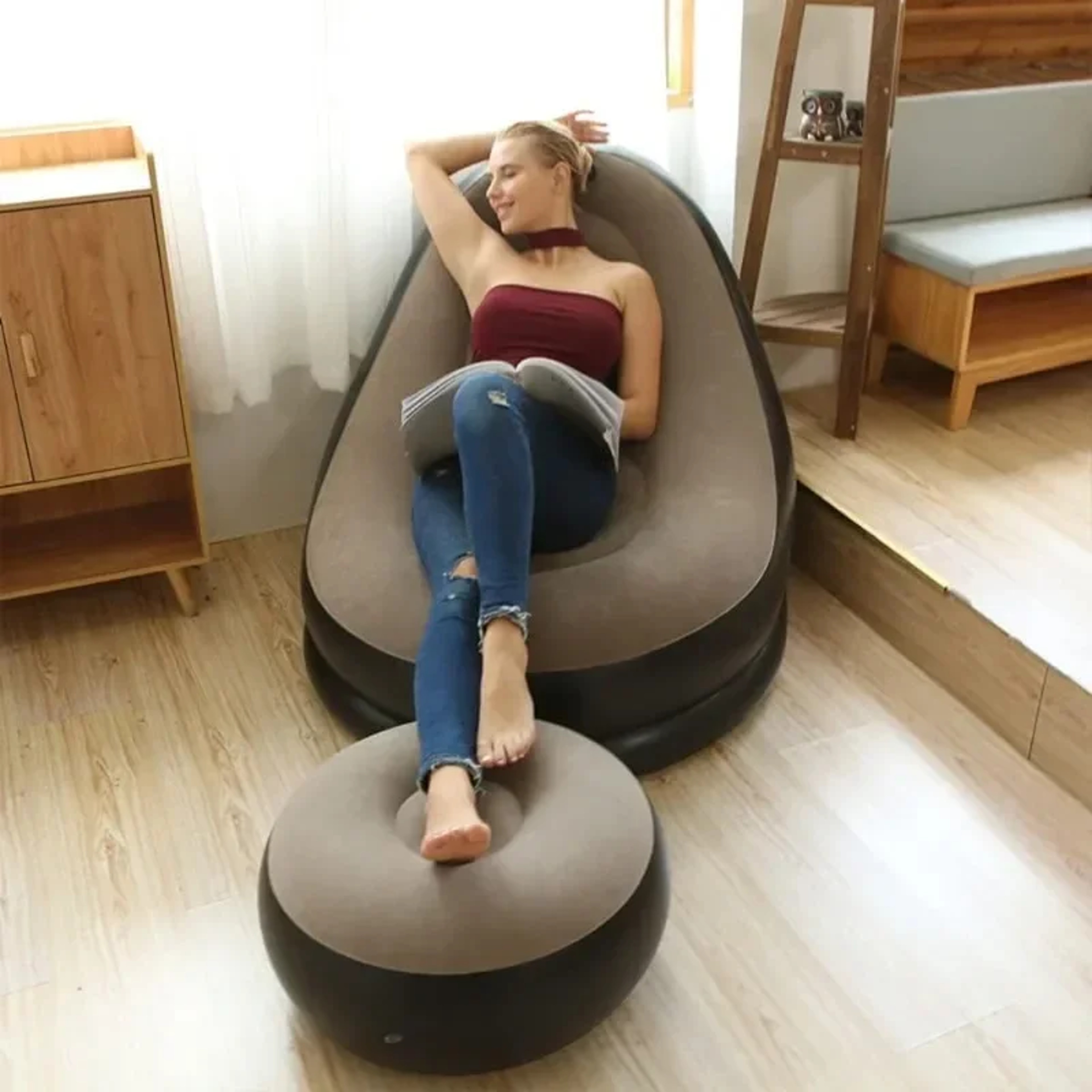 Lazy Couch Sofas Inflatable Foldable Recliner Outdoor Sofa Bed with Stirrups Comfortable Combination