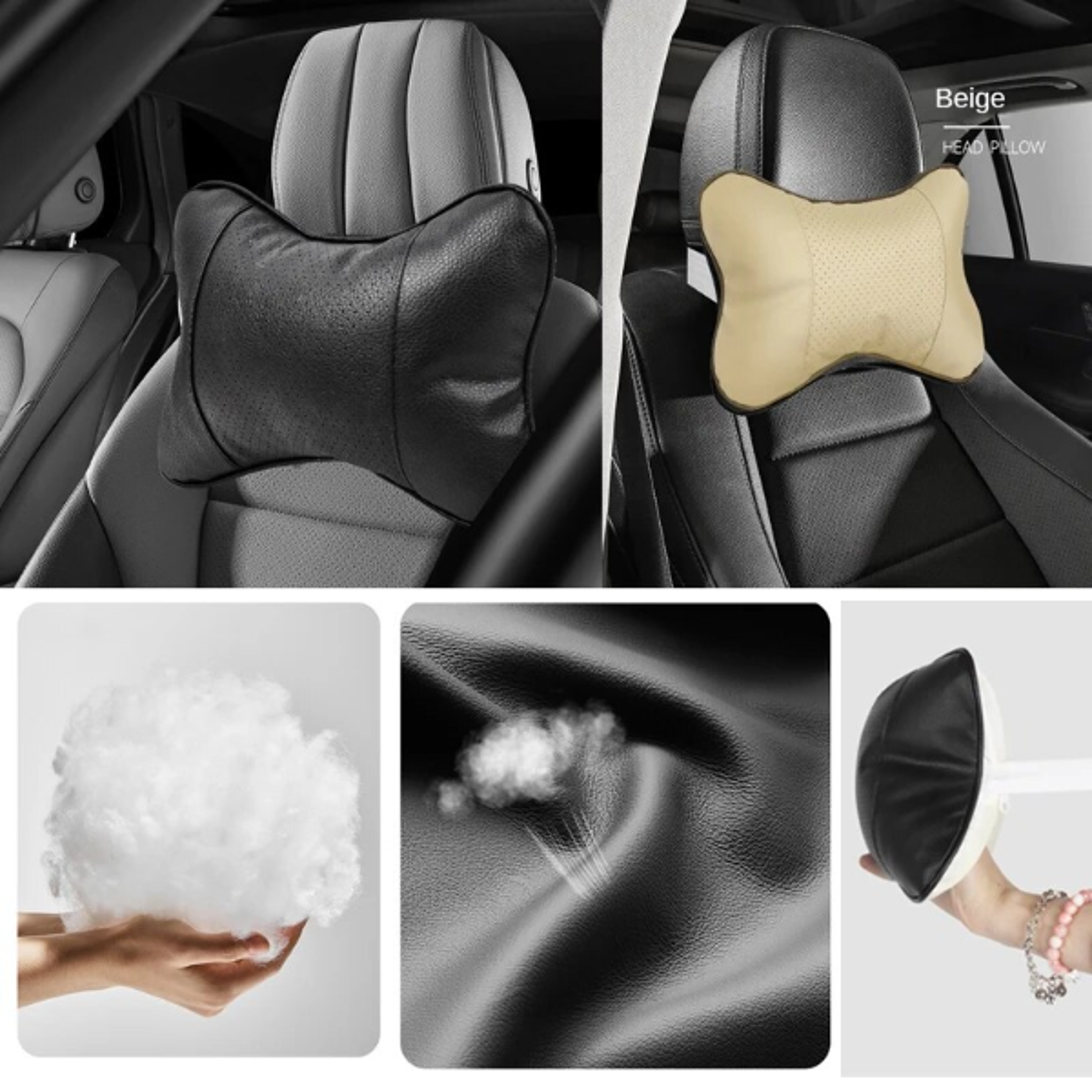 Car Neck Pillows Both Side PU Leather Pack Headrest For Head Pain Relief  Comfort 3