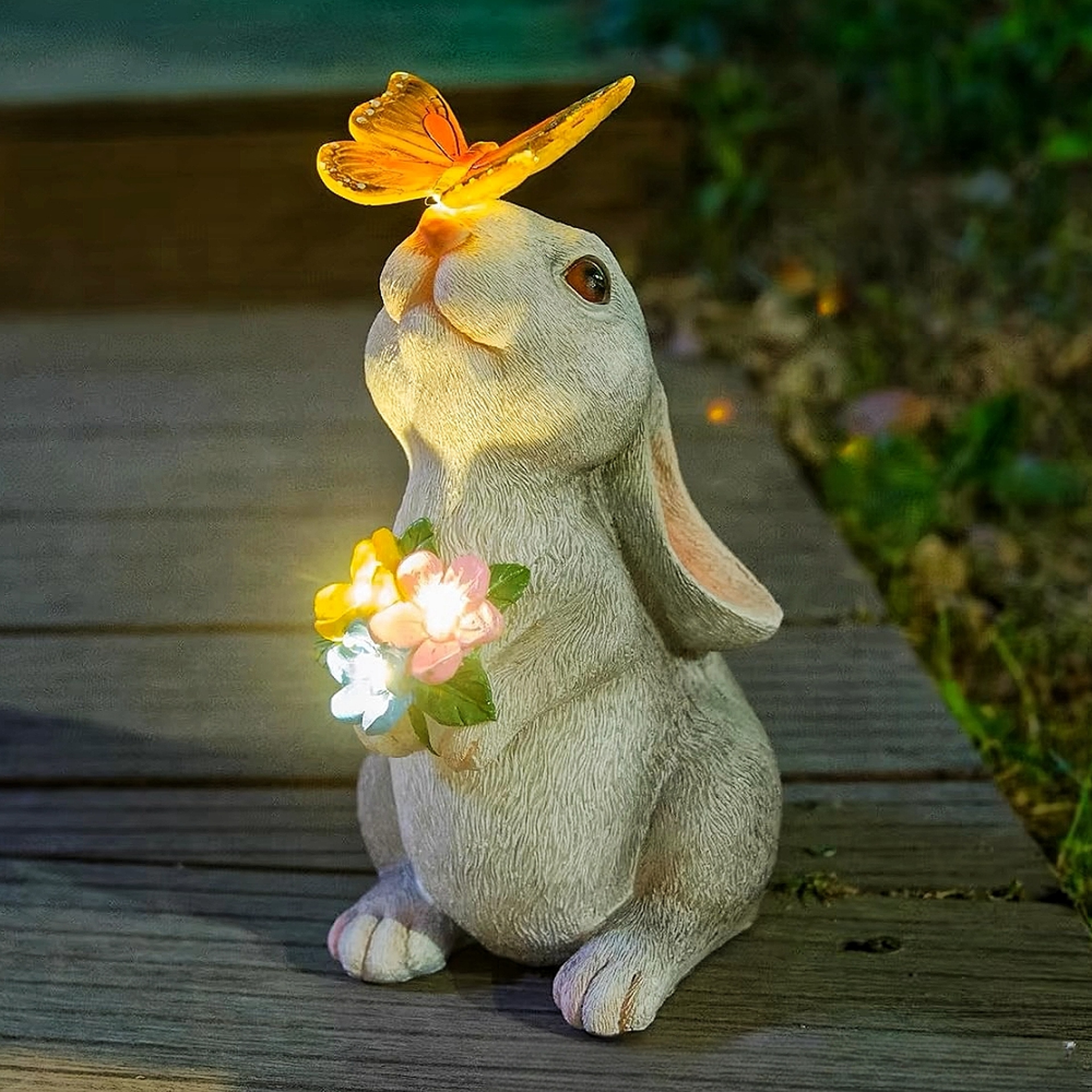 Solar-Powered Bunny Statue with LED Light – Outdoor Garden Figurine & Decoration – view 1