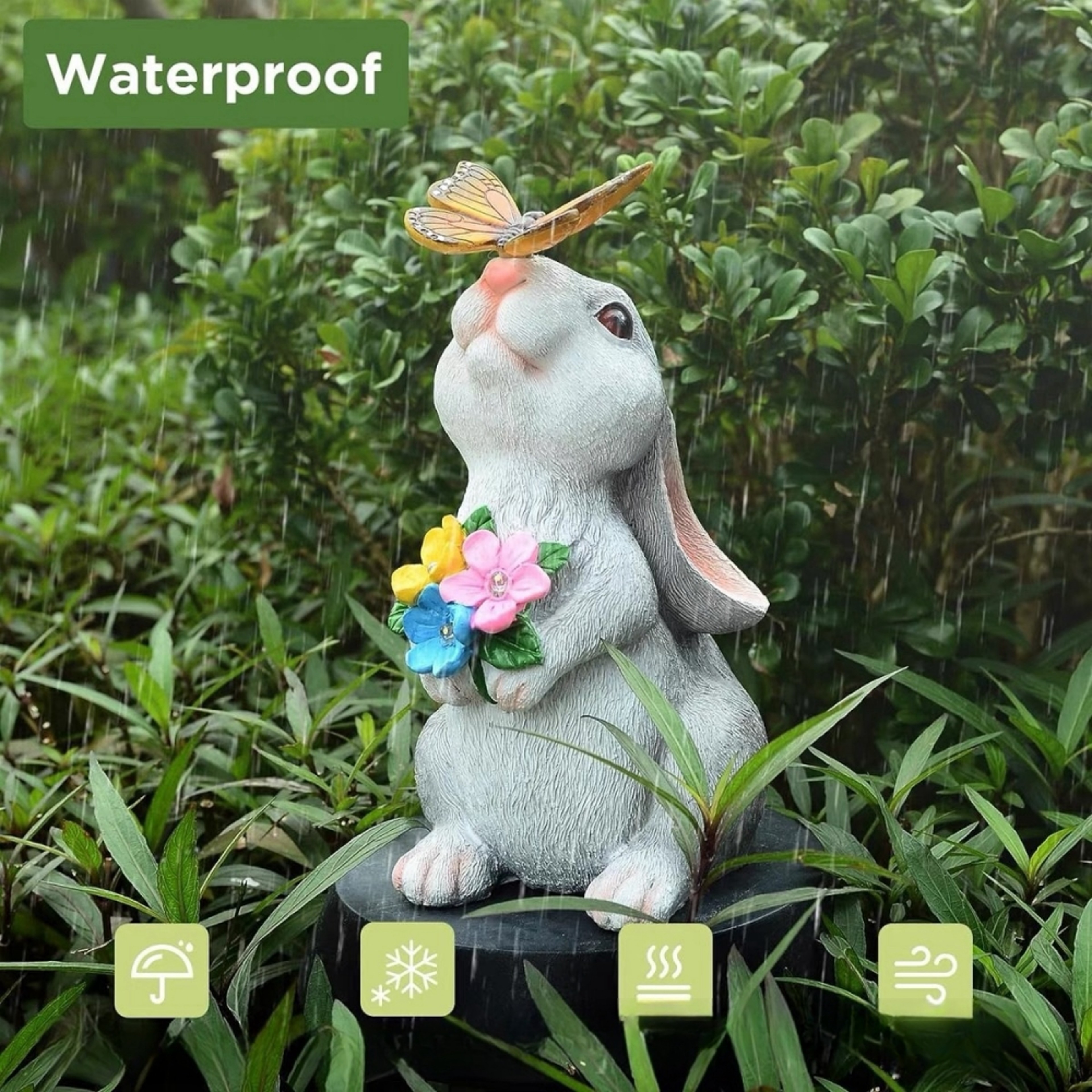 Solar-Powered Bunny Statue with LED Light – Outdoor Garden Figurine & Decoration – view 4