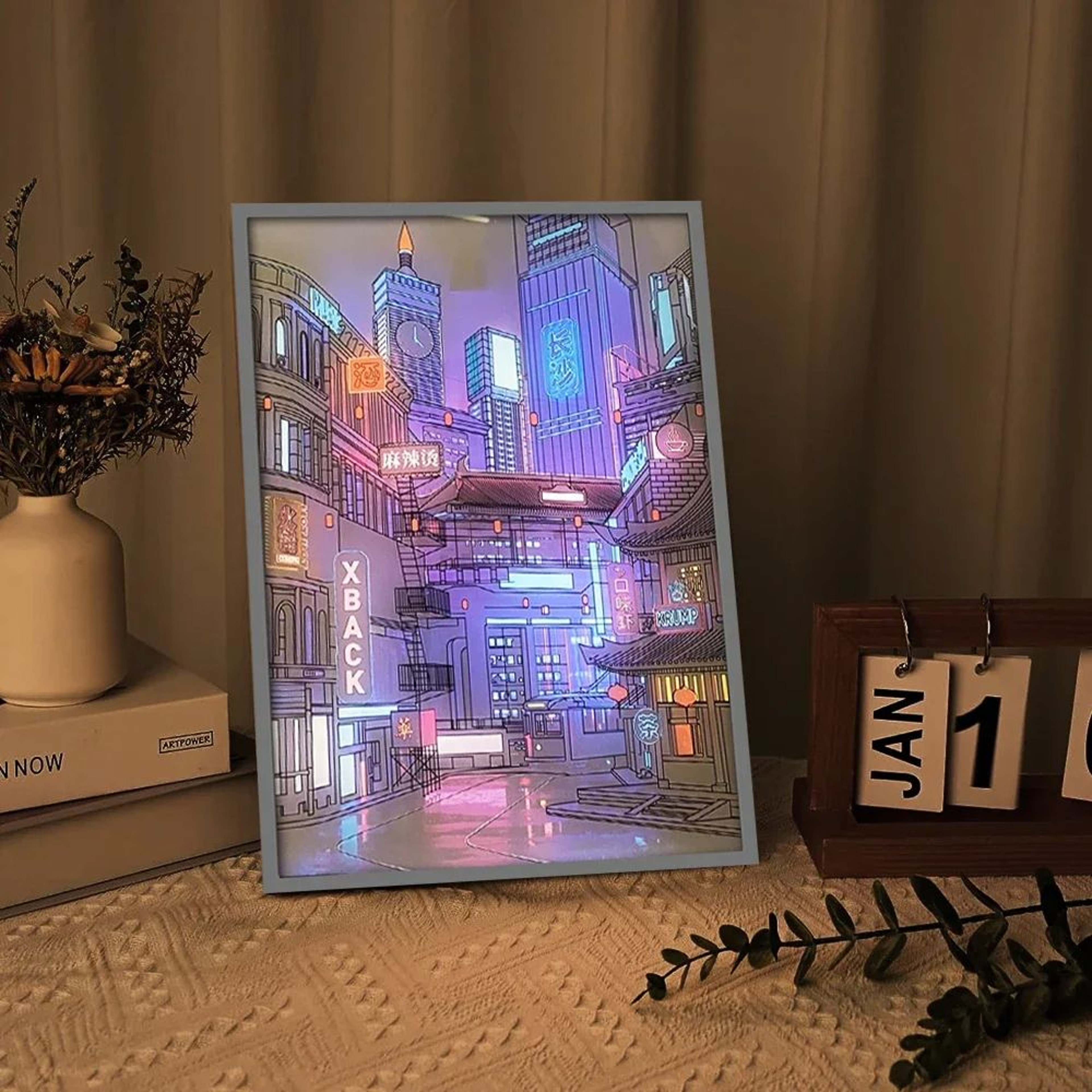USB Plug Dimming Romantic Home Anime LED City Night View Light Painting Beautiful Narrow Bezel HD H 0
