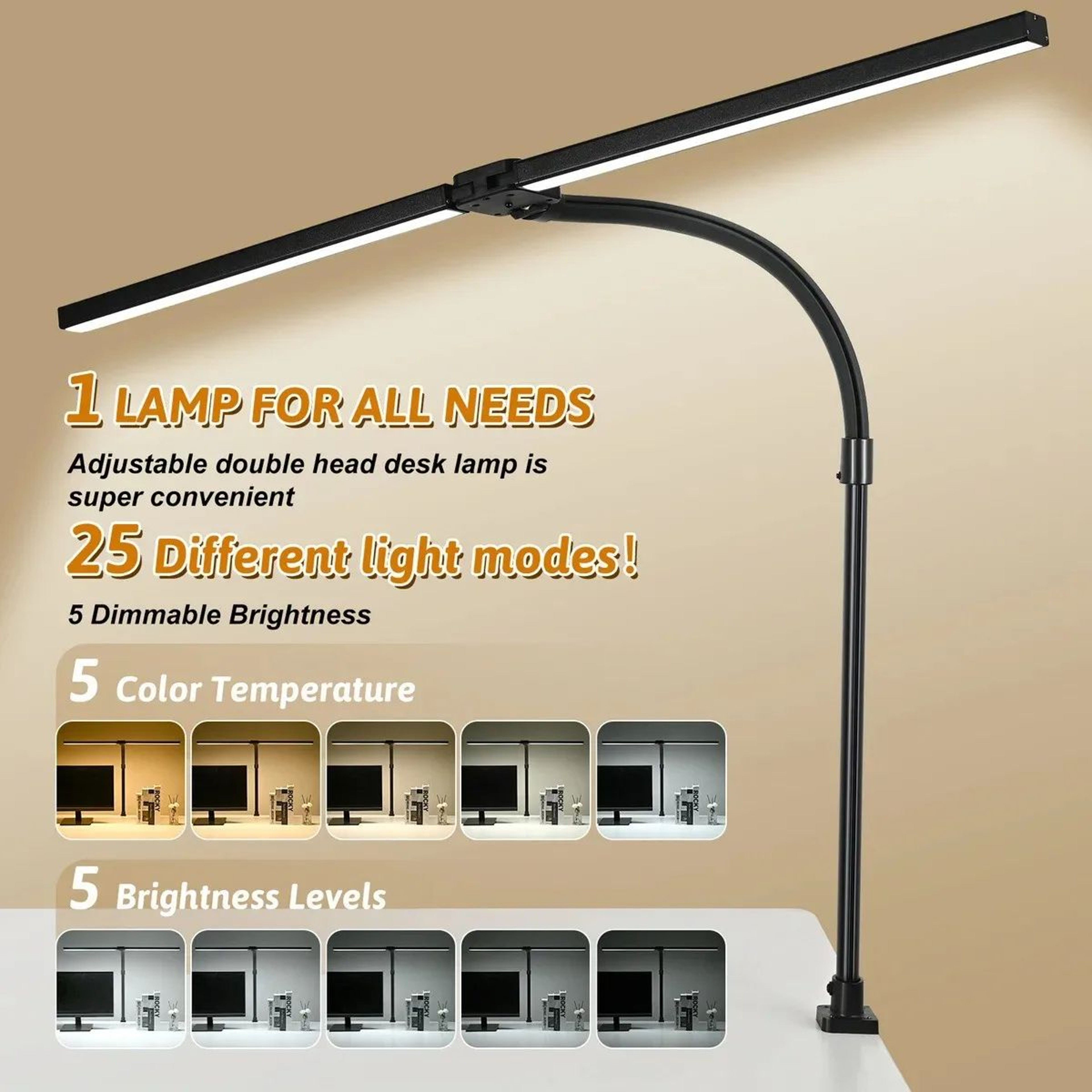 Double Head LED Clip Desk Lamp Dimmable Computer Table Lamp Architect Table Lamp For Office  Readin 2