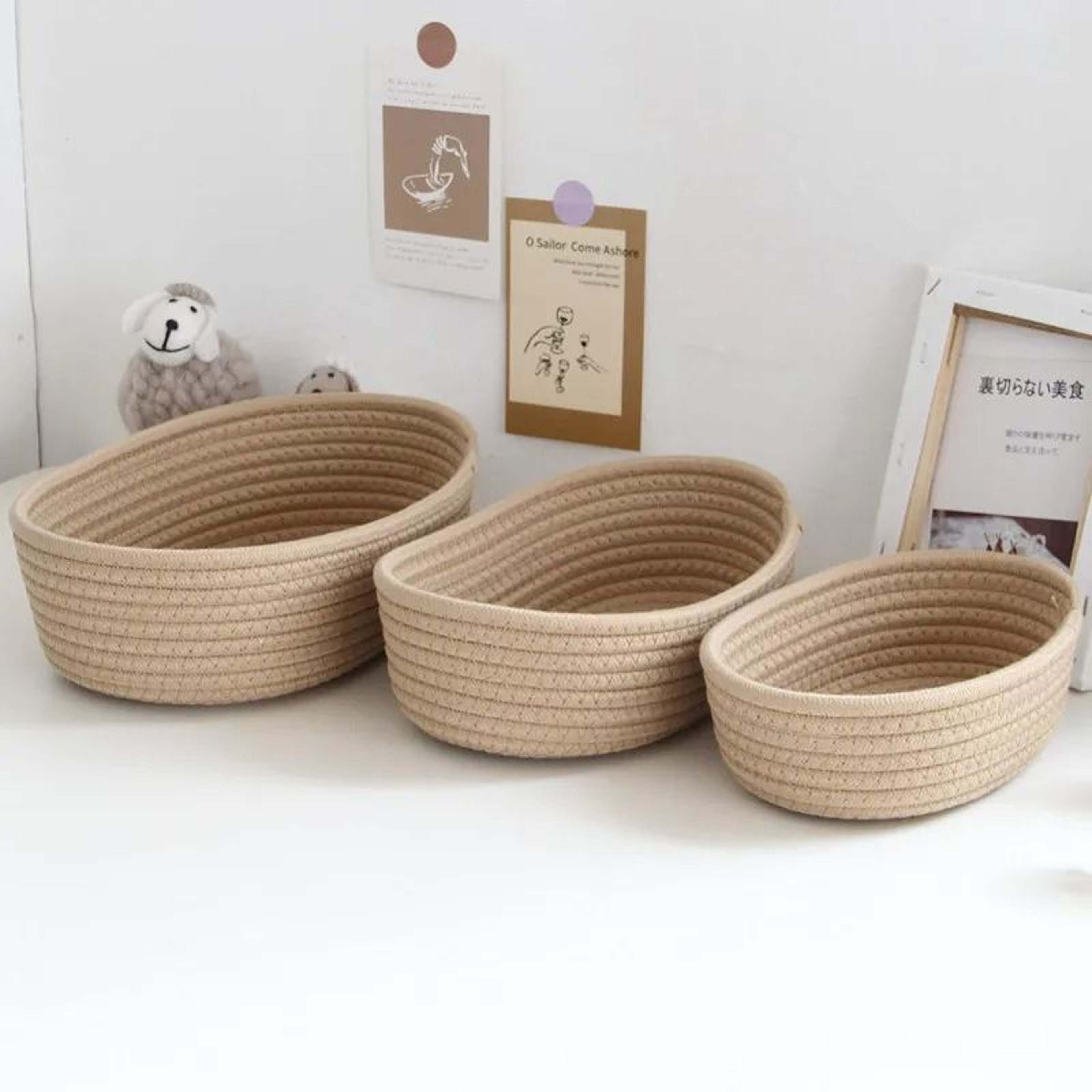 Nordic Cotton Rope Woven Storage Baskets Organize Boxes For Desktop Sundries Keys Cosmetics Stylish 2