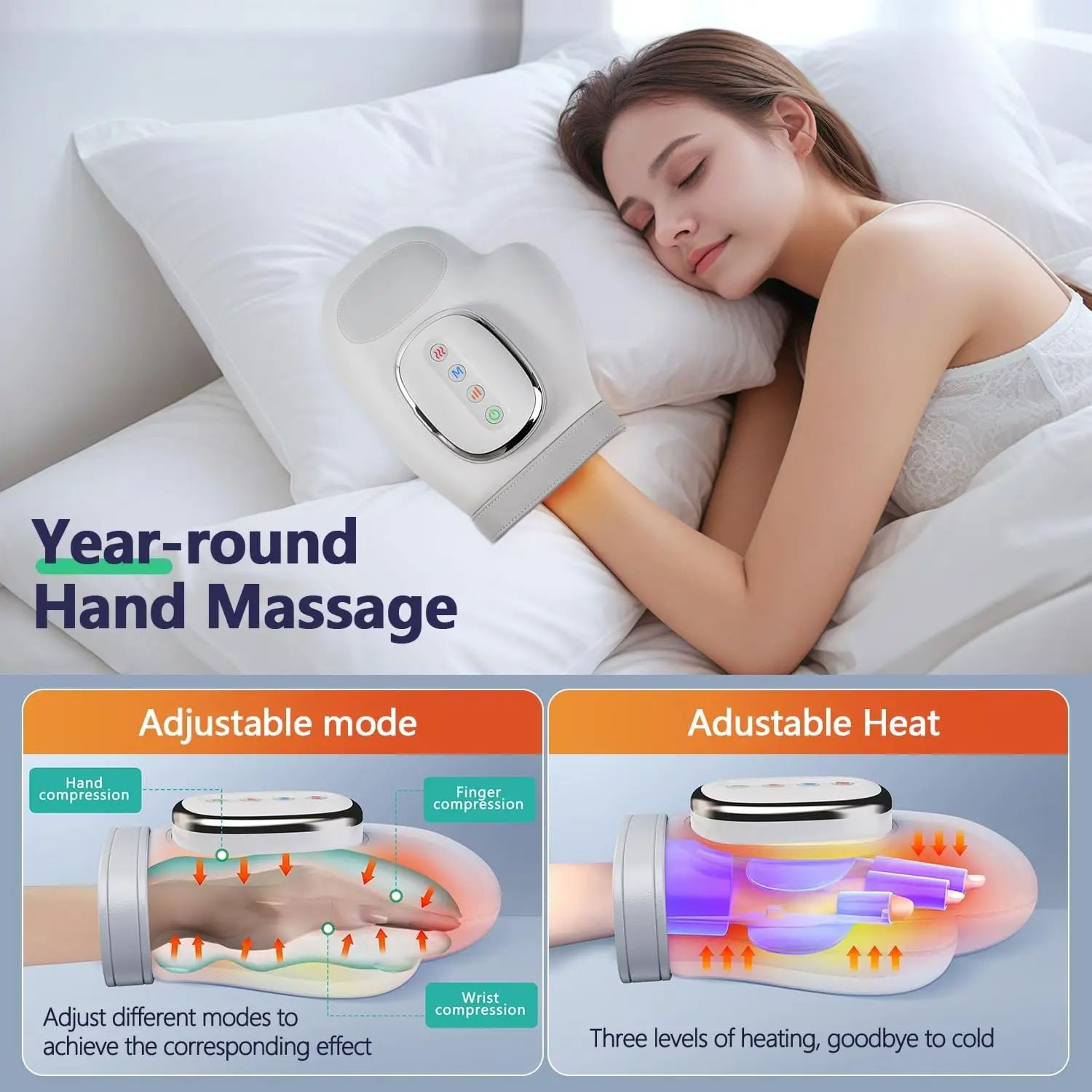 Hand Massager With Heat Compression Electric Finger  Wrist Massager With Kneading Rollers Vibrating