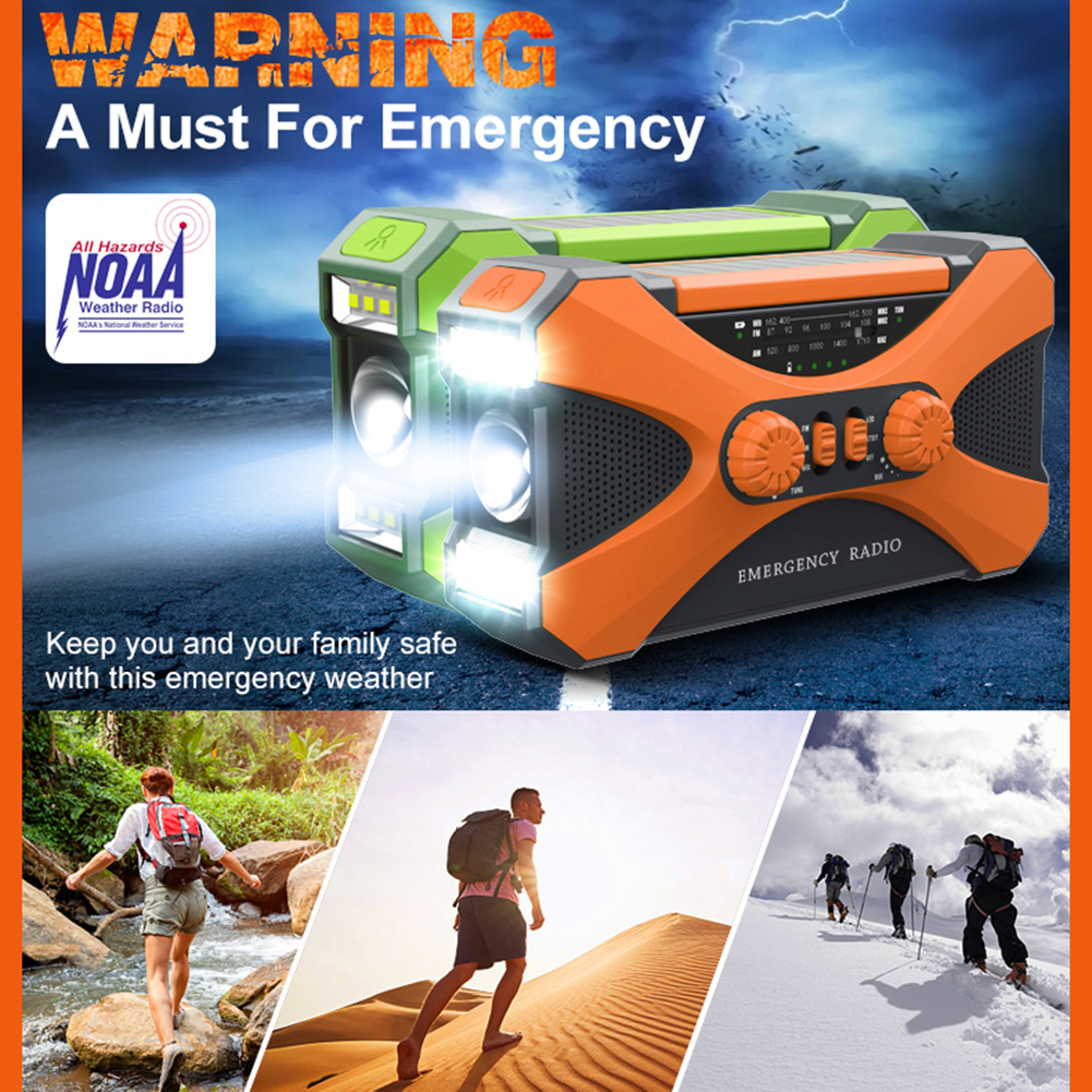 Rechargeable Solar Hand Crank Weather Radio with Dual Speakers, Emergency Crank Radio for Home Use, Outdoor Survival – view 3