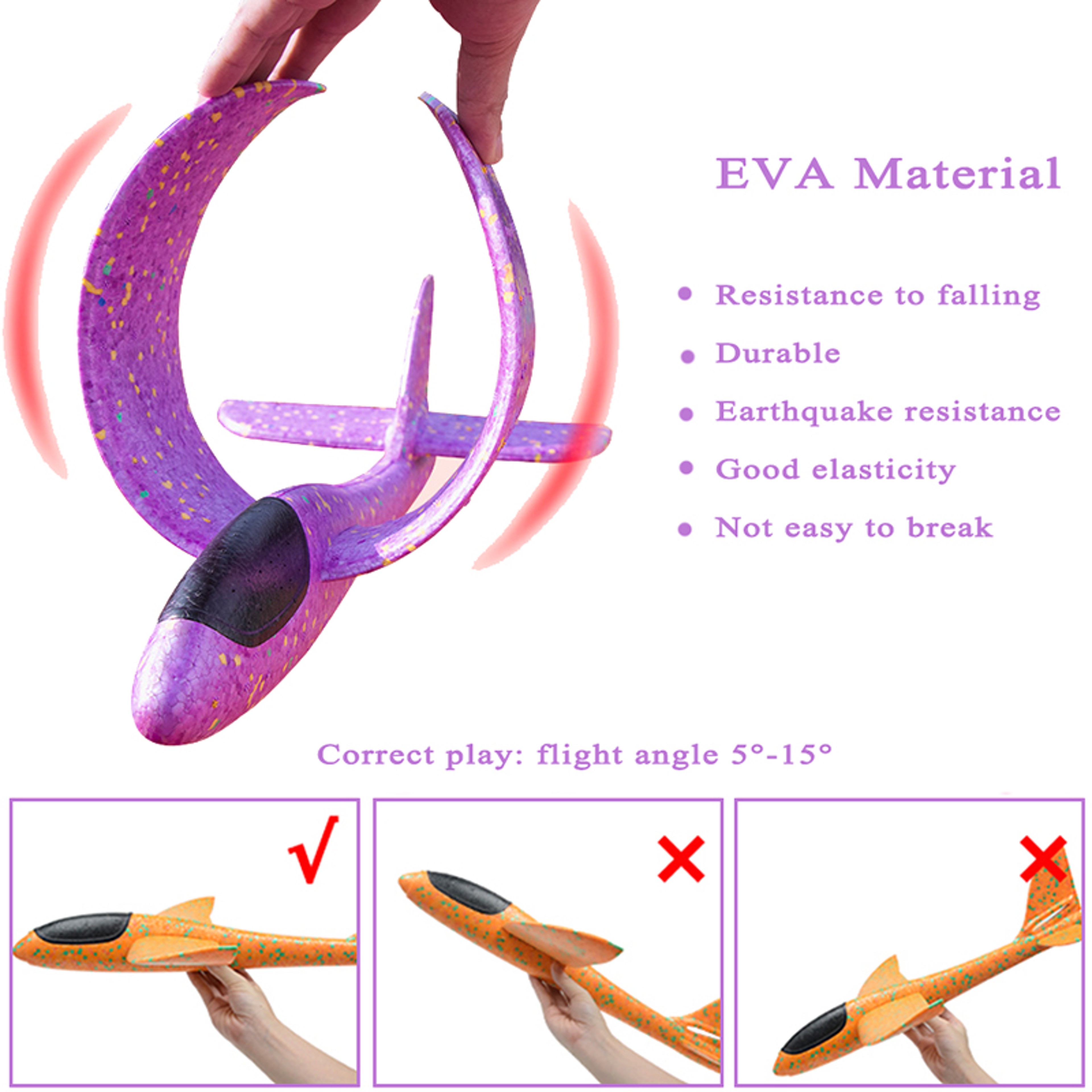 EVA Foam Hand Throw Glider Airplane Large Aircraft Model Toy For Kids DIY Flight Roundabout Airplan 2