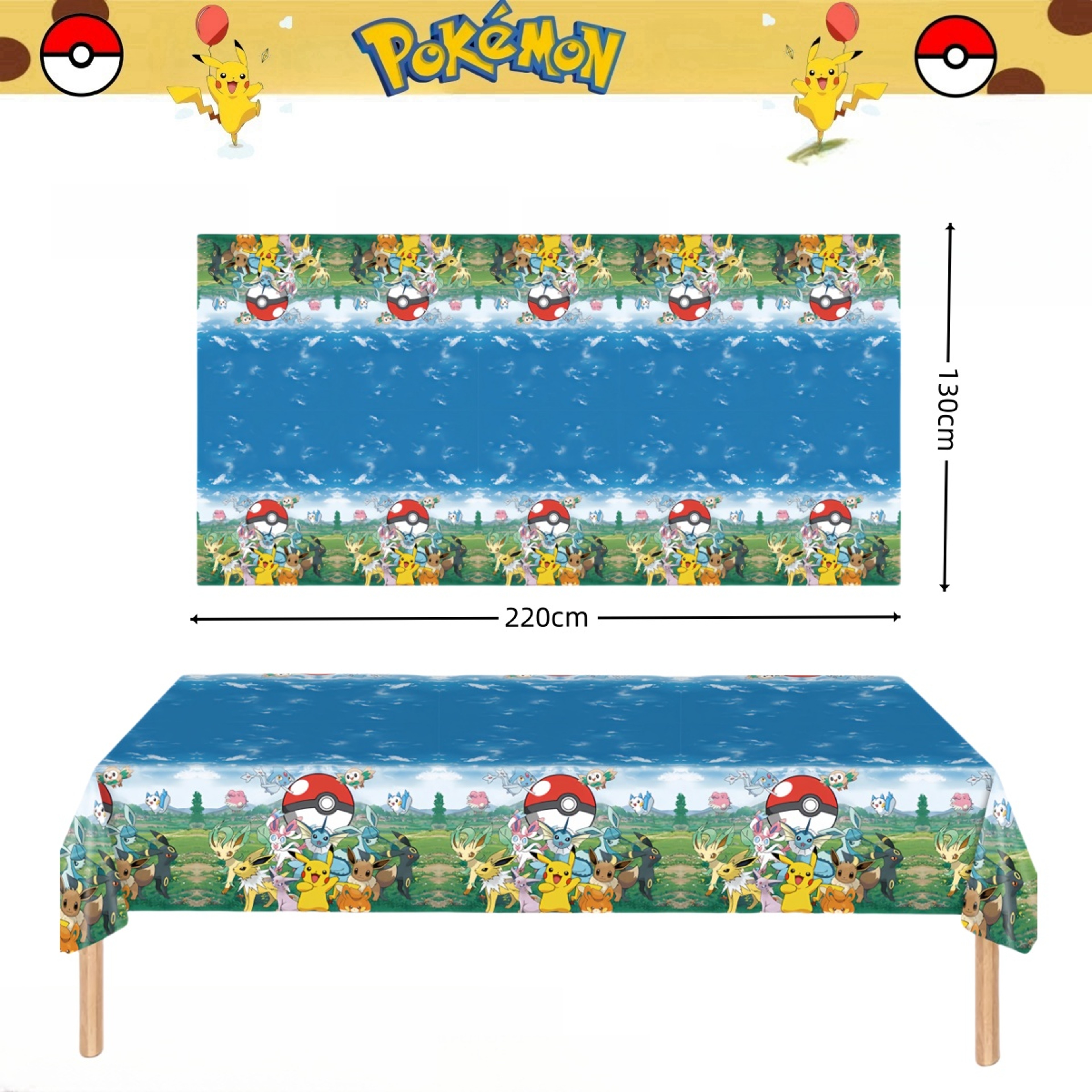 Pikachu Pokemon Tablecloth for Birthday Party Decorations, Disposable Table Cover for Kids Baby Shower, Cartoon Party – view 2