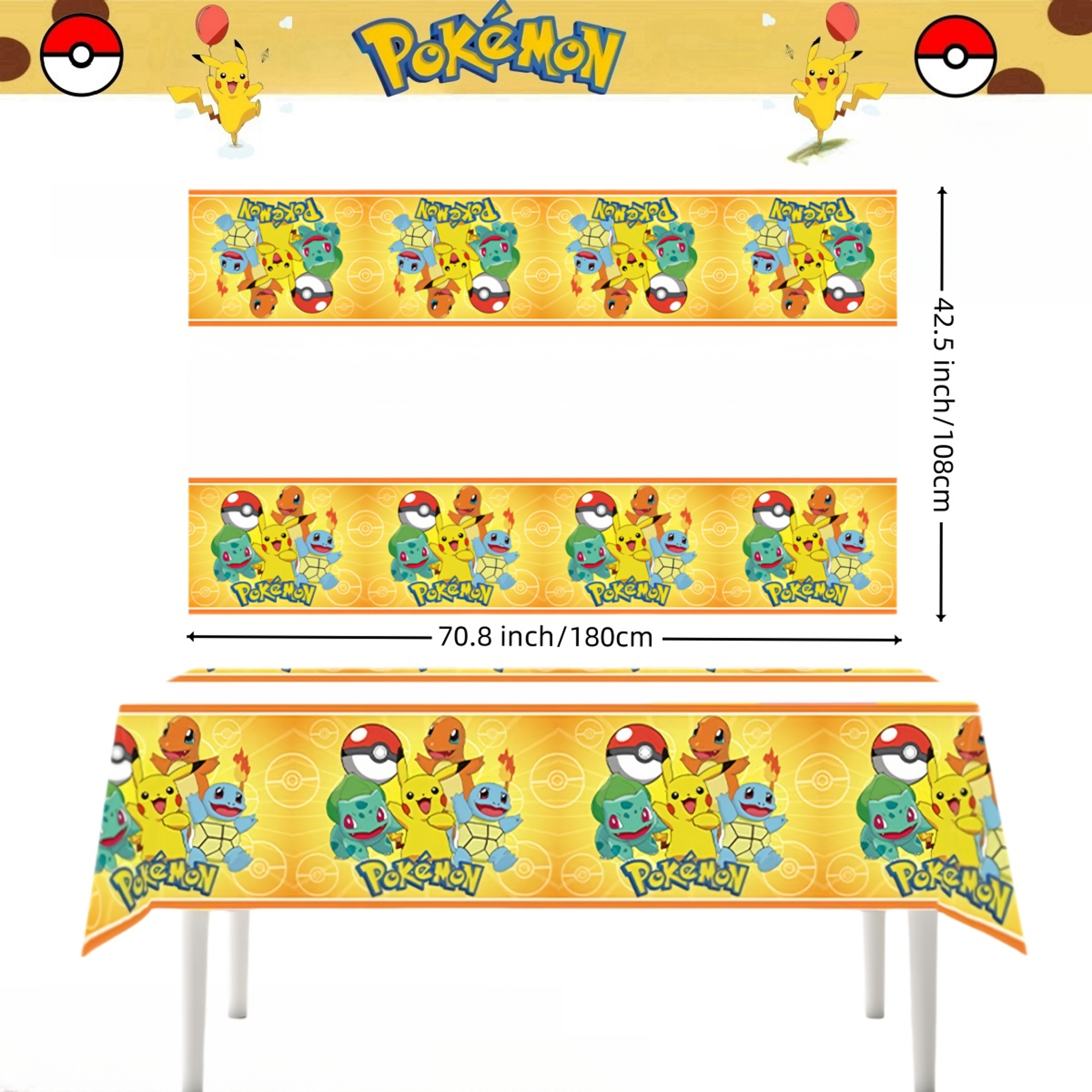 Pikachu Pokemon Tablecloth for Birthday Party Decorations, Disposable Table Cover for Kids Baby Shower, Cartoon Party – view 5