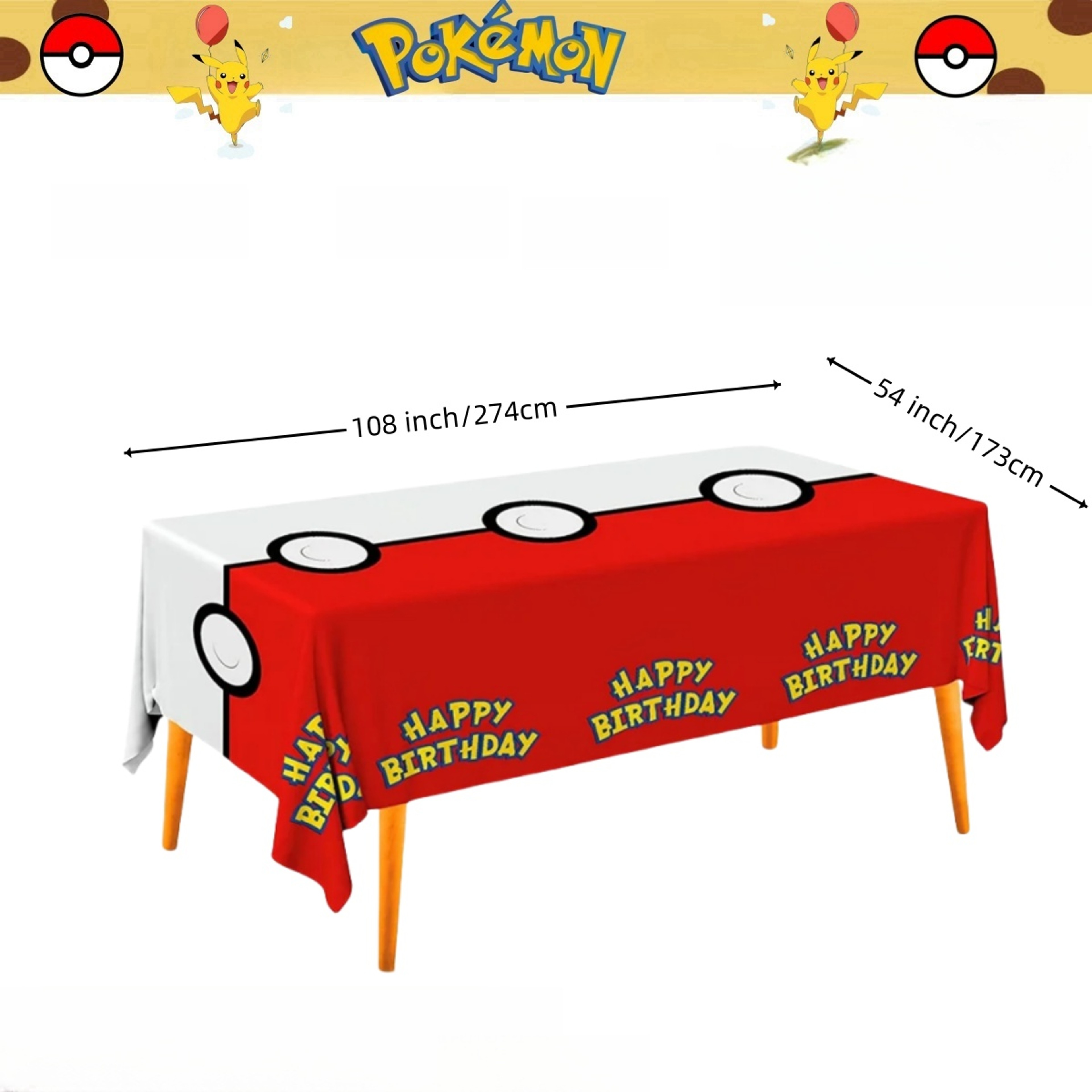 Pikachu Pokemon Tablecloth for Birthday Party Decorations, Disposable Table Cover for Kids Baby Shower, Cartoon Party – view 10