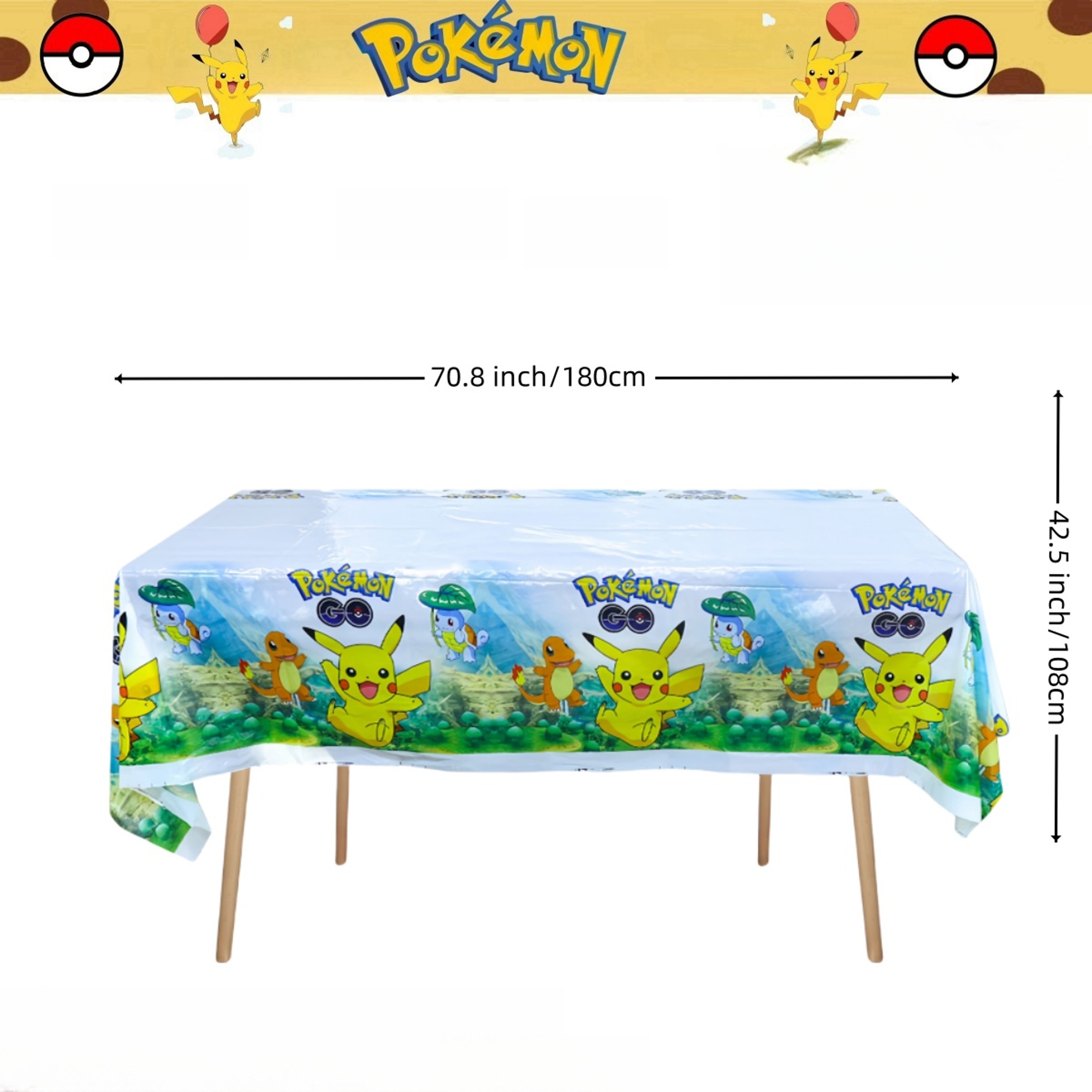 Pikachu Pokemon Tablecloth for Birthday Party Decorations, Disposable Table Cover for Kids Baby Shower, Cartoon Party – view 9