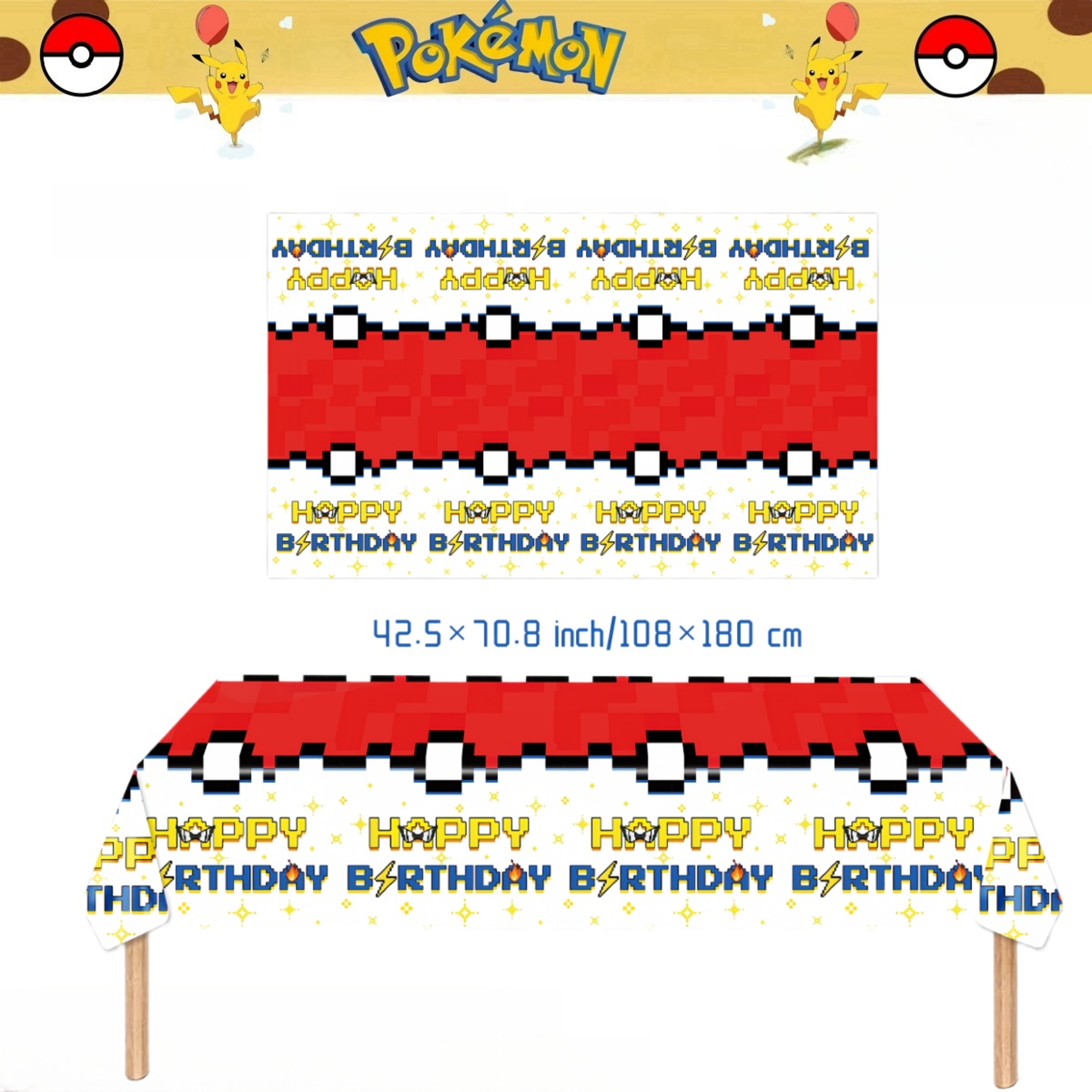 Pikachu Pokemon Tablecloth for Birthday Party Decorations, Disposable Table Cover for Kids Baby Shower, Cartoon Party – view 13