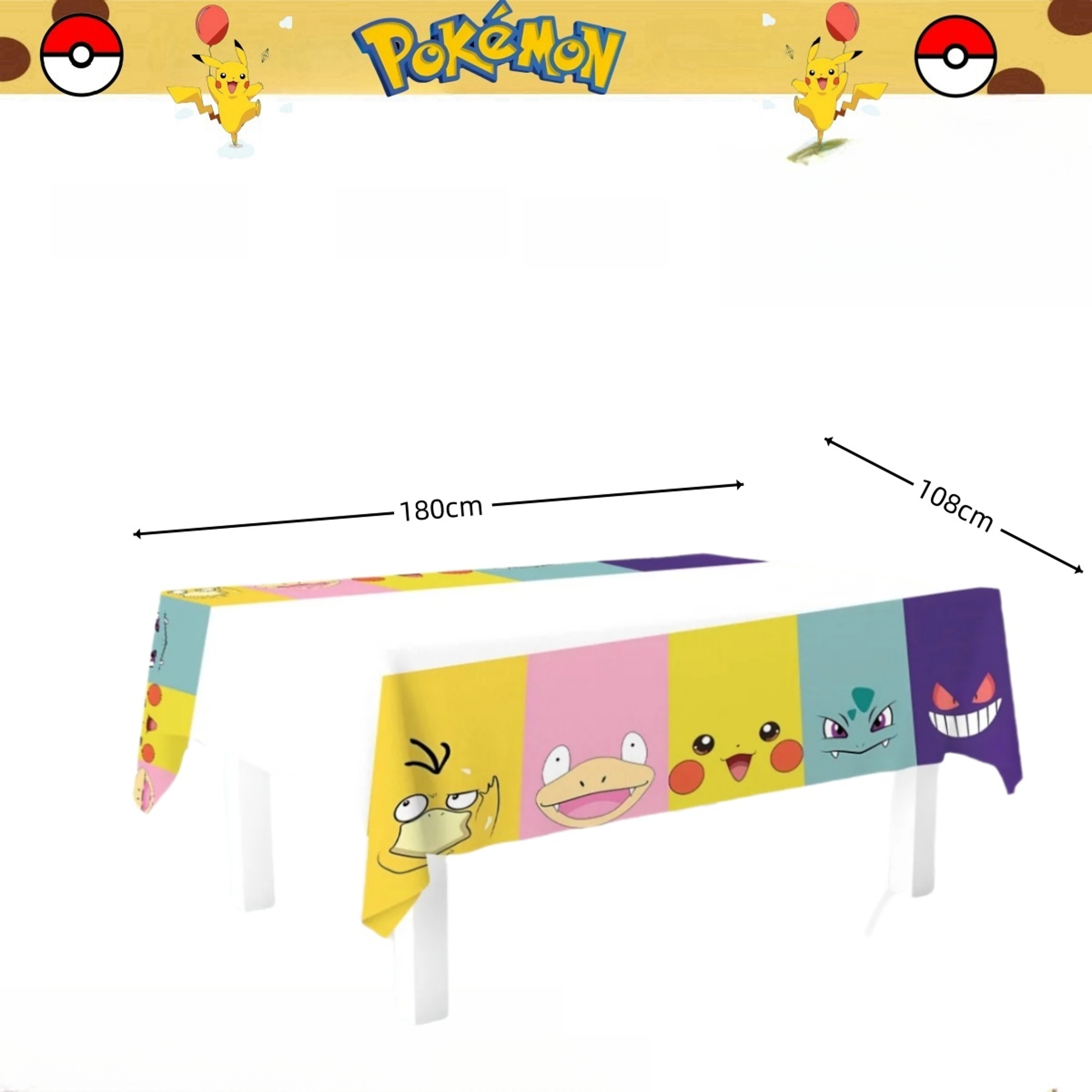 Pikachu Pokemon Tablecloth for Birthday Party Decorations, Disposable Table Cover for Kids Baby Shower, Cartoon Party – view 16