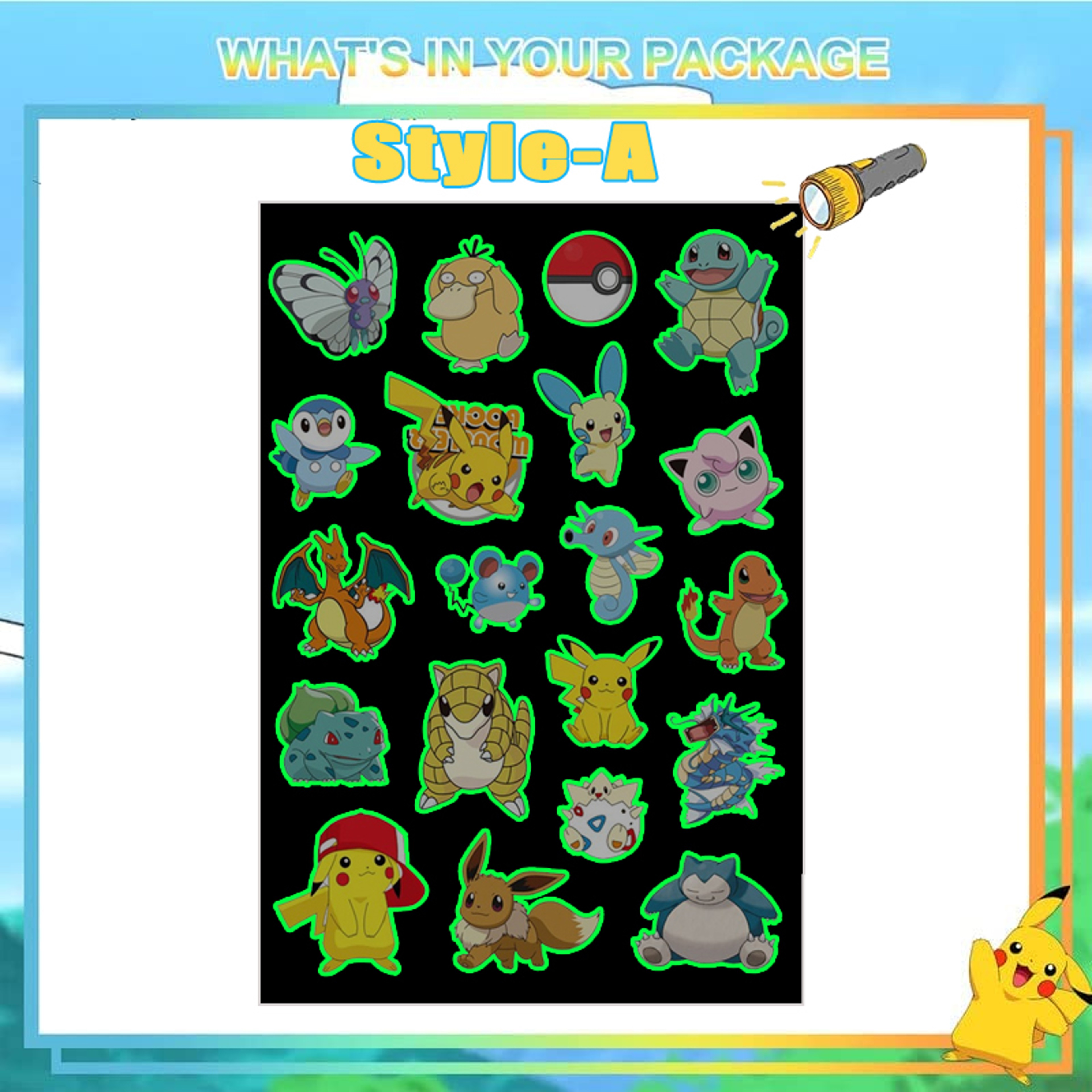 Pokemon Luminous Glow Tattoos, Pikachu Styles Temporary Stickers for Kids Party Supplies & Gift for Boys & Girls – view 13