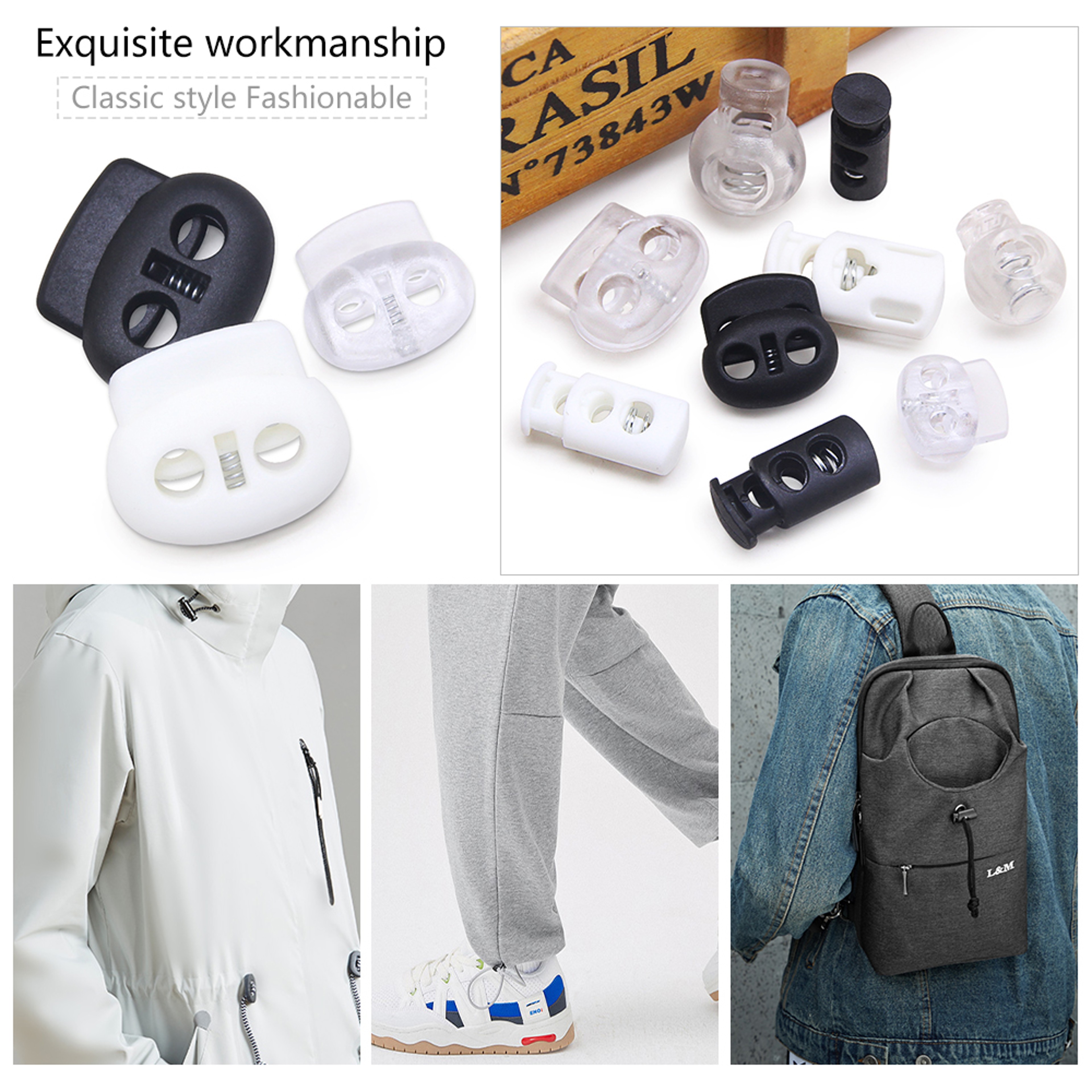 Plastic Cord Locks Stopper Buckles Toggles Ends, Shoelace Drawstring Clips for DIY Bag, Sportswear, Crafts, Black Frost – view 6