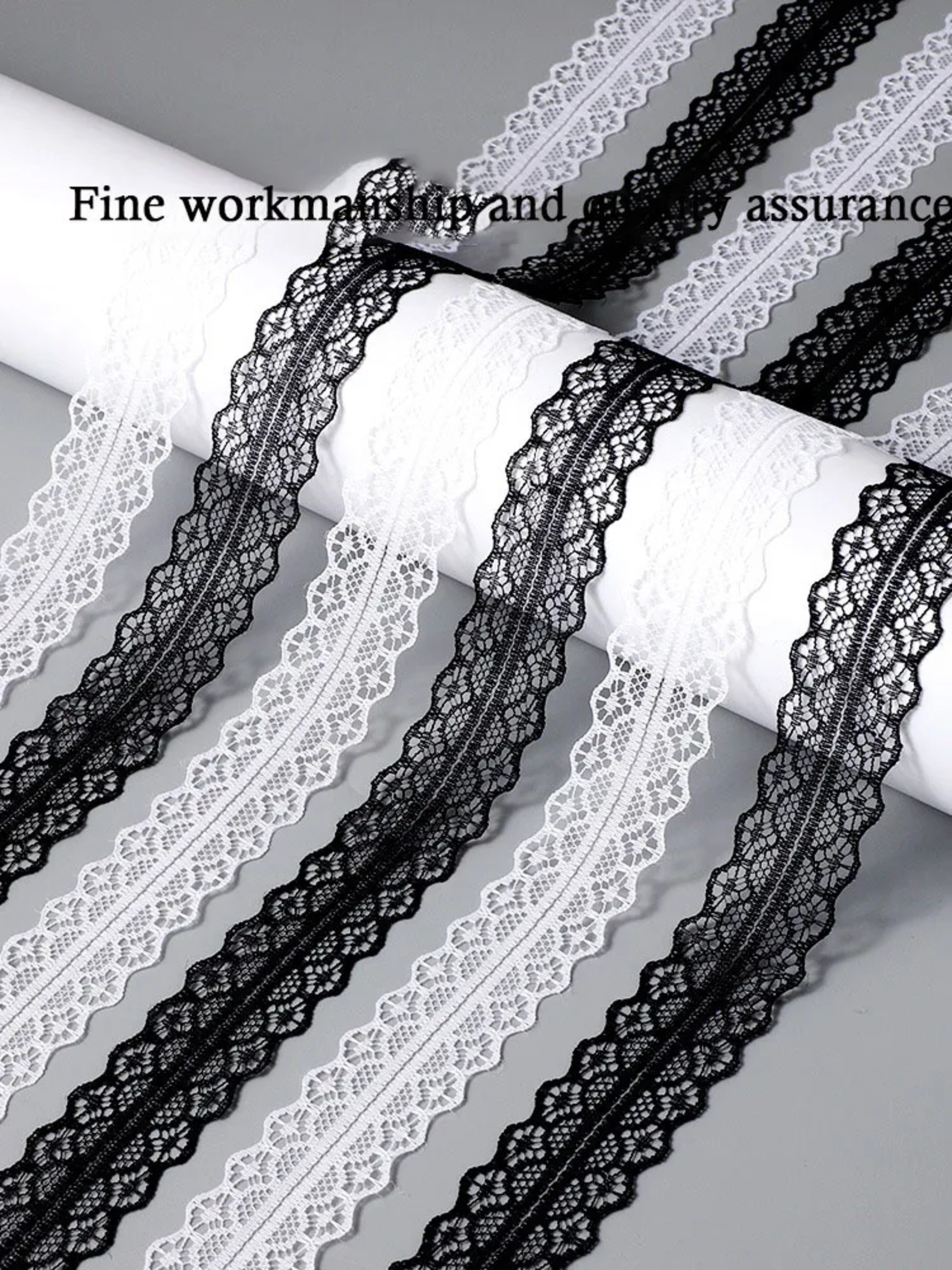 Wide Fancy Lace Shoelaces for Women Sneakers, Flat Decorative Shoe Laces for Casual Shoes, White & Black Footwear – view 5