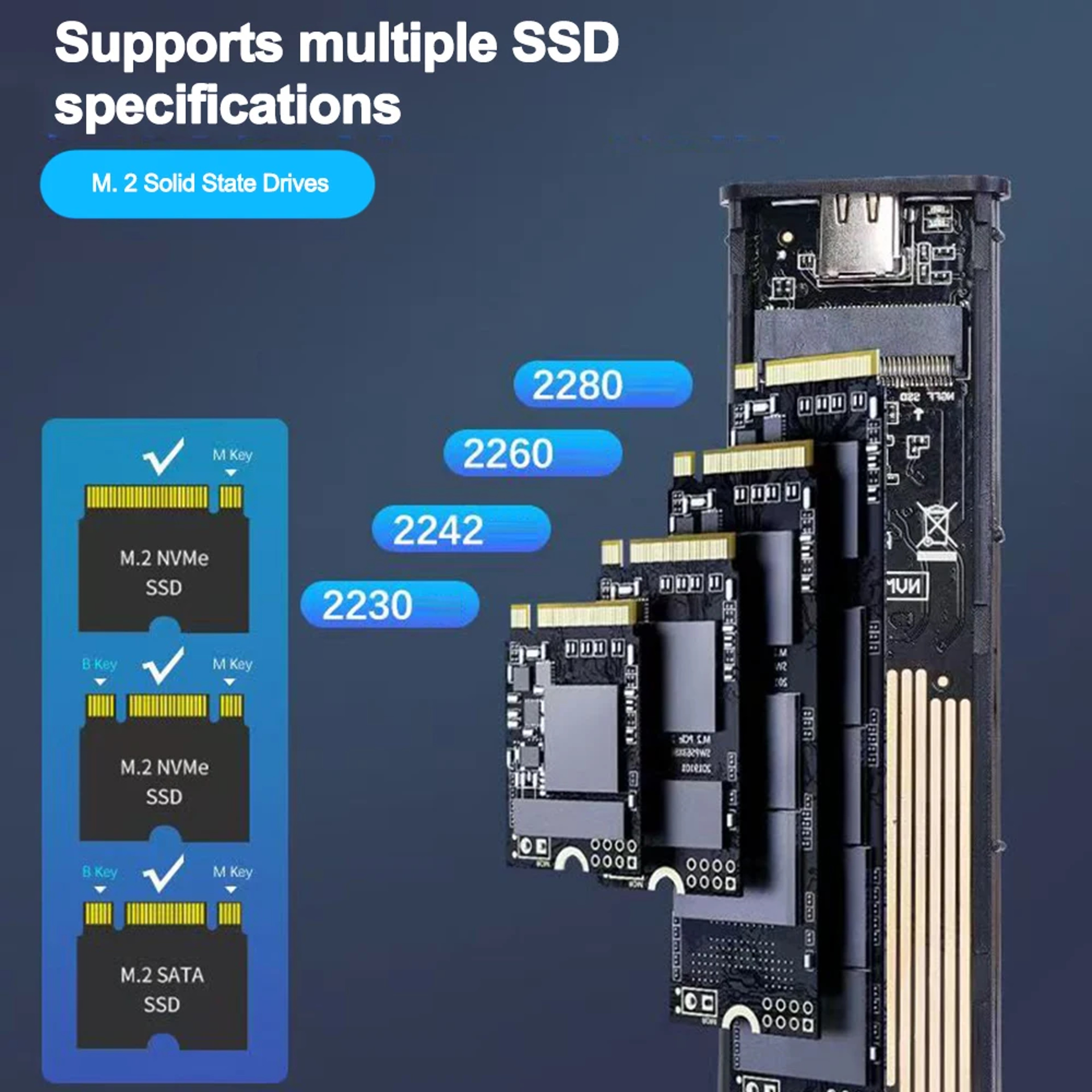 NVME M.2 SSD Enclosure 10Gbps Aluminum Case for Solid State Drive External Adapter – view 3