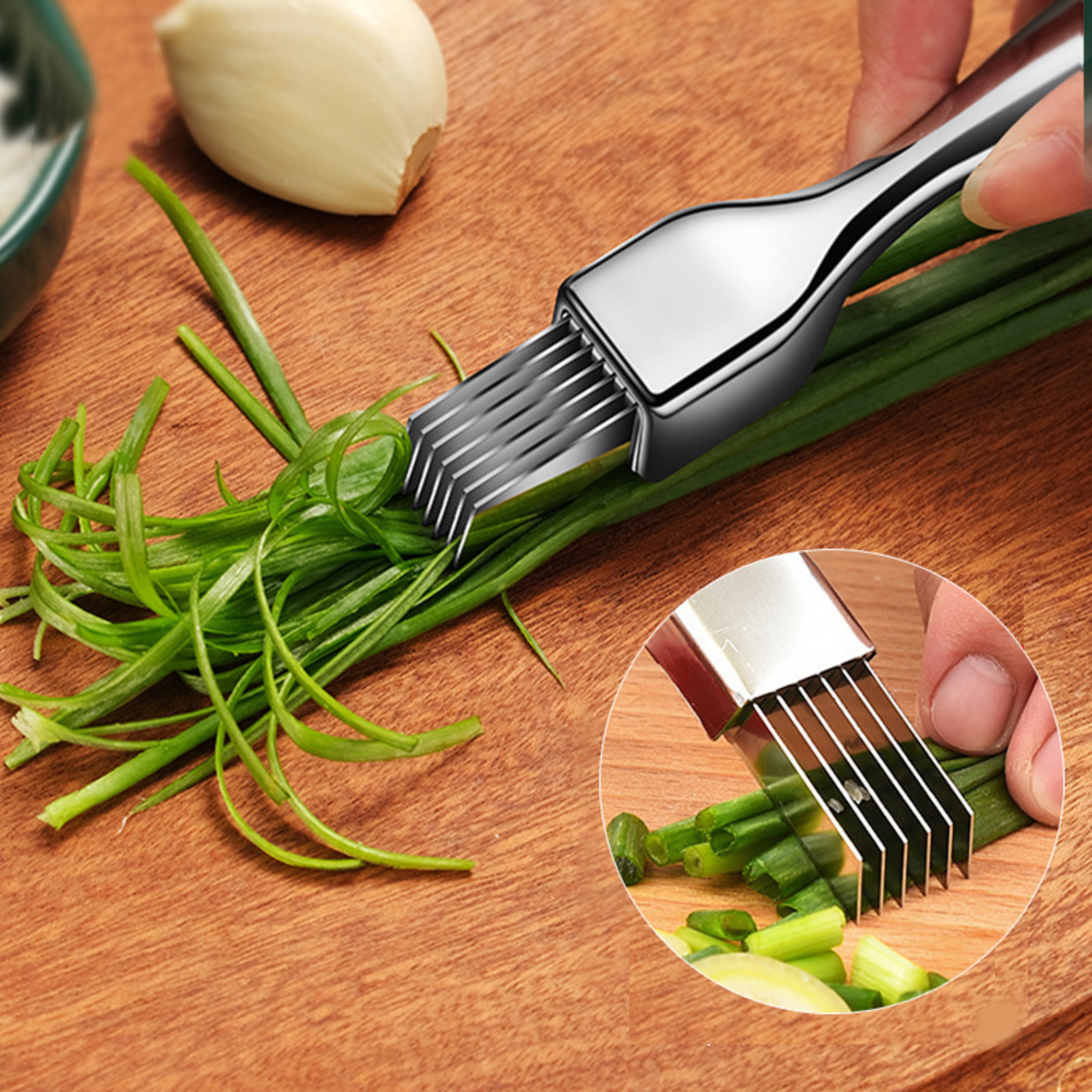 Stainless Steel Green Onion Knife, Kitchen Shred Silk The Knife, Curved Handle Design, Food Speedy Chopper Cutter – view 1