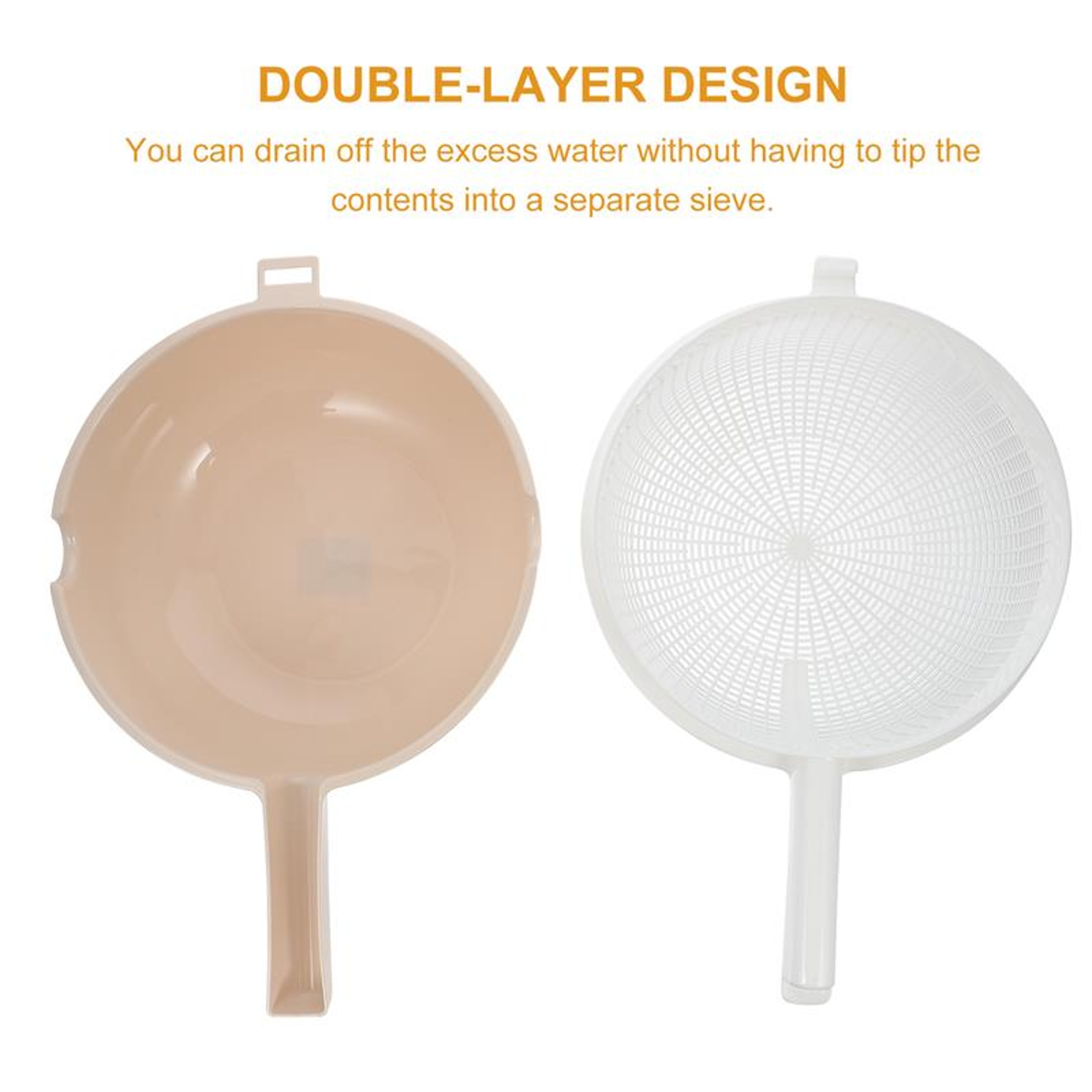 Fruit Vegetable Strainer Basket Kitchen, Double Layer Drainage Colander Bowl, Handled Pasta Strainer Vegetable Wash Bowl – view 2