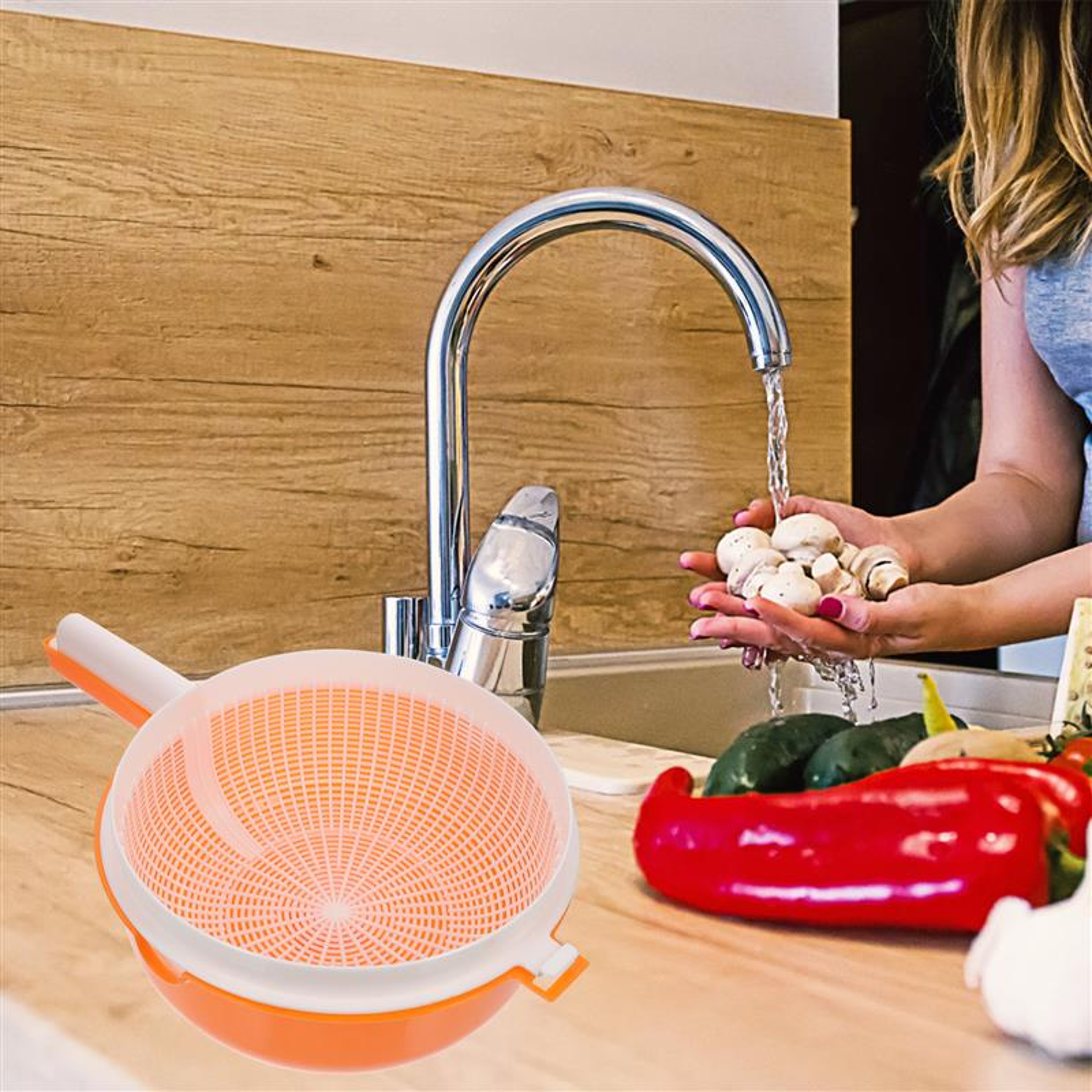Fruit Vegetable Strainer Basket Kitchen, Double Layer Drainage Colander Bowl, Handled Pasta Strainer Vegetable Wash Bowl – view 4