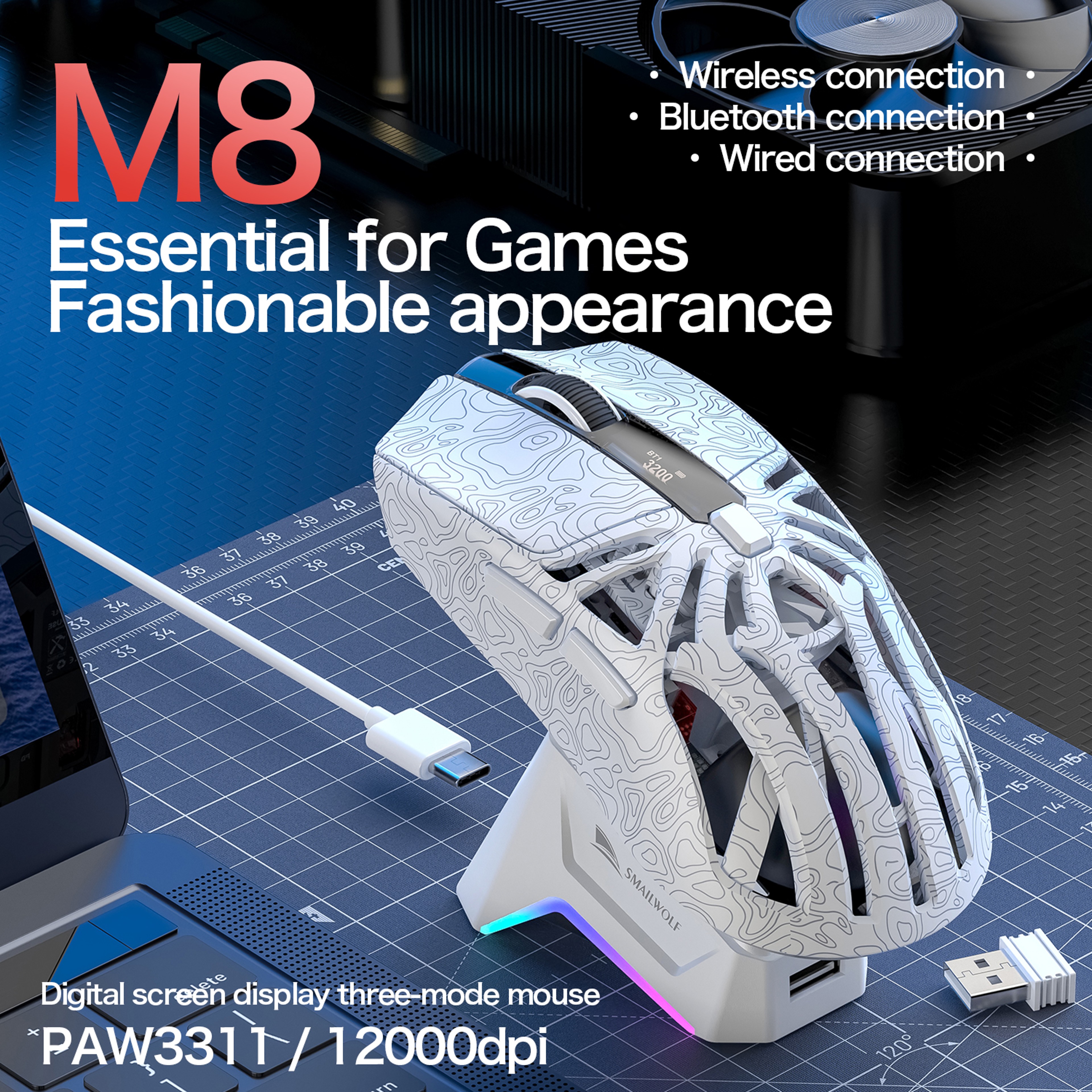 M8 Bluetooth Wireless E-Sports Gaming Mouse, Macro Programming, Lightweight Three Mode Connection – view 2