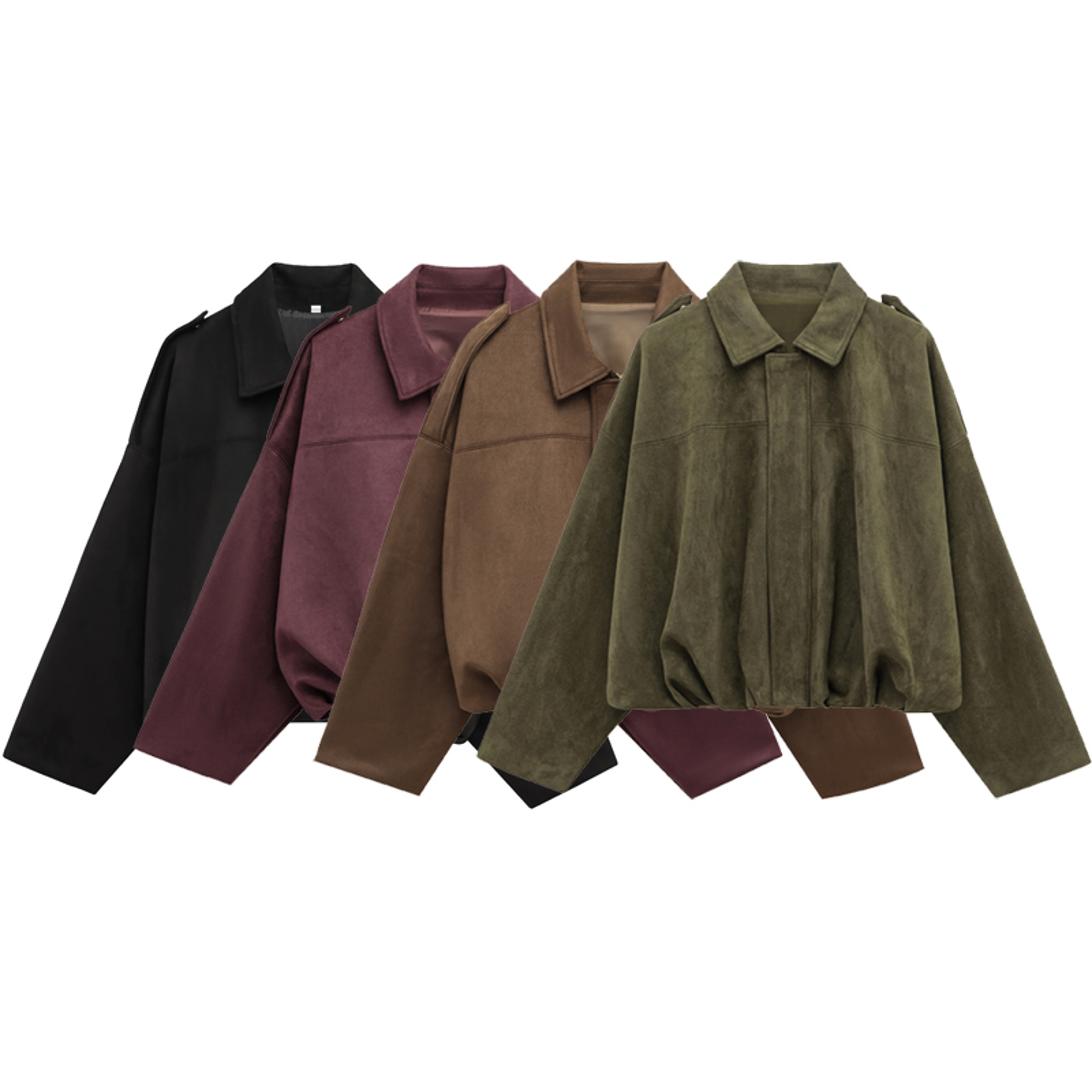 Lapel Suede Bomber Jacket Women, High Street Cropped Racing Coat, Long Sleeve Zipper Outerwear 2025 – view 2